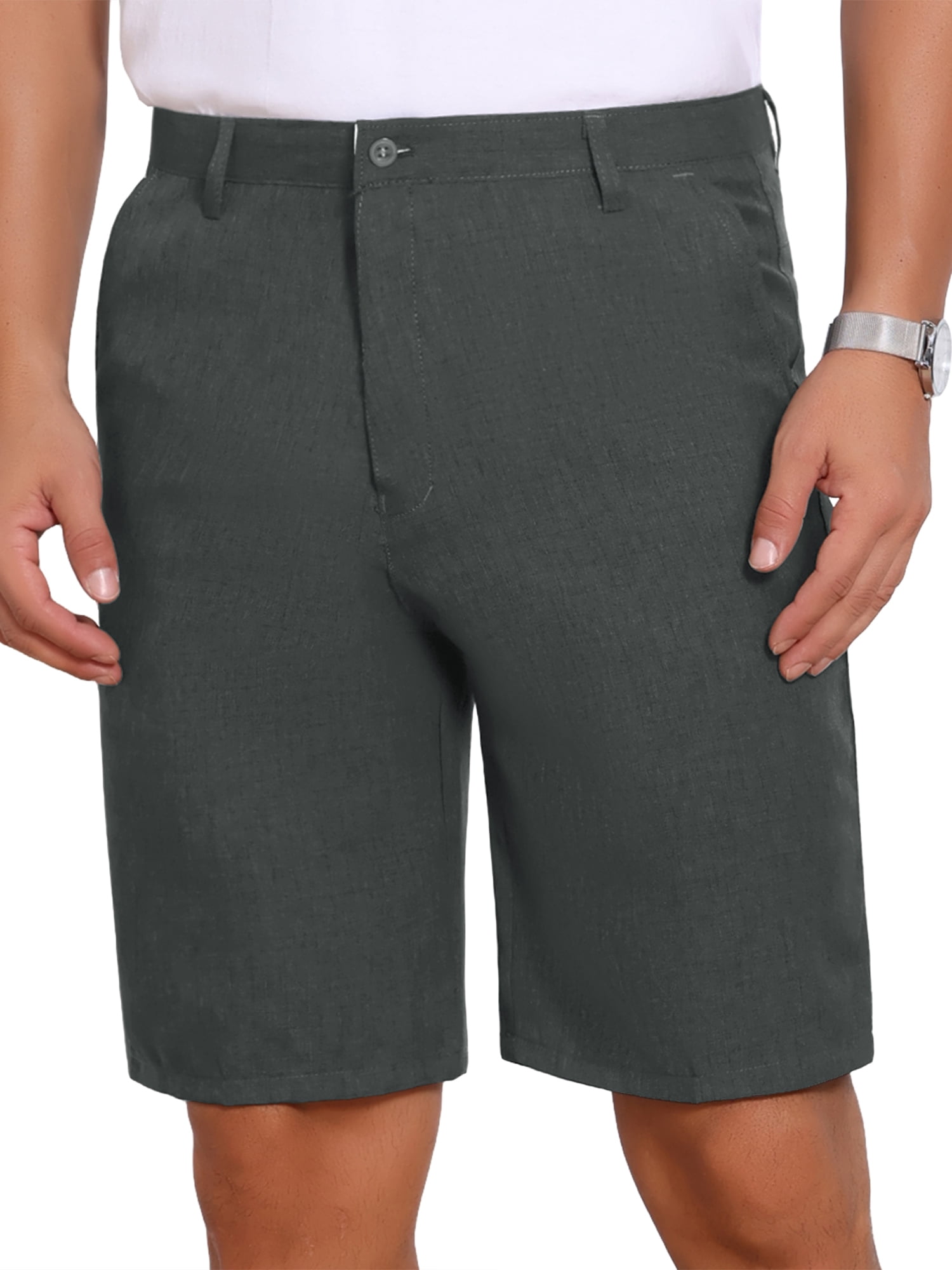 DARING DIVA Men's Above Knee Formal Linen Texture Shorts Pants with Pockets 34 Dark Gray