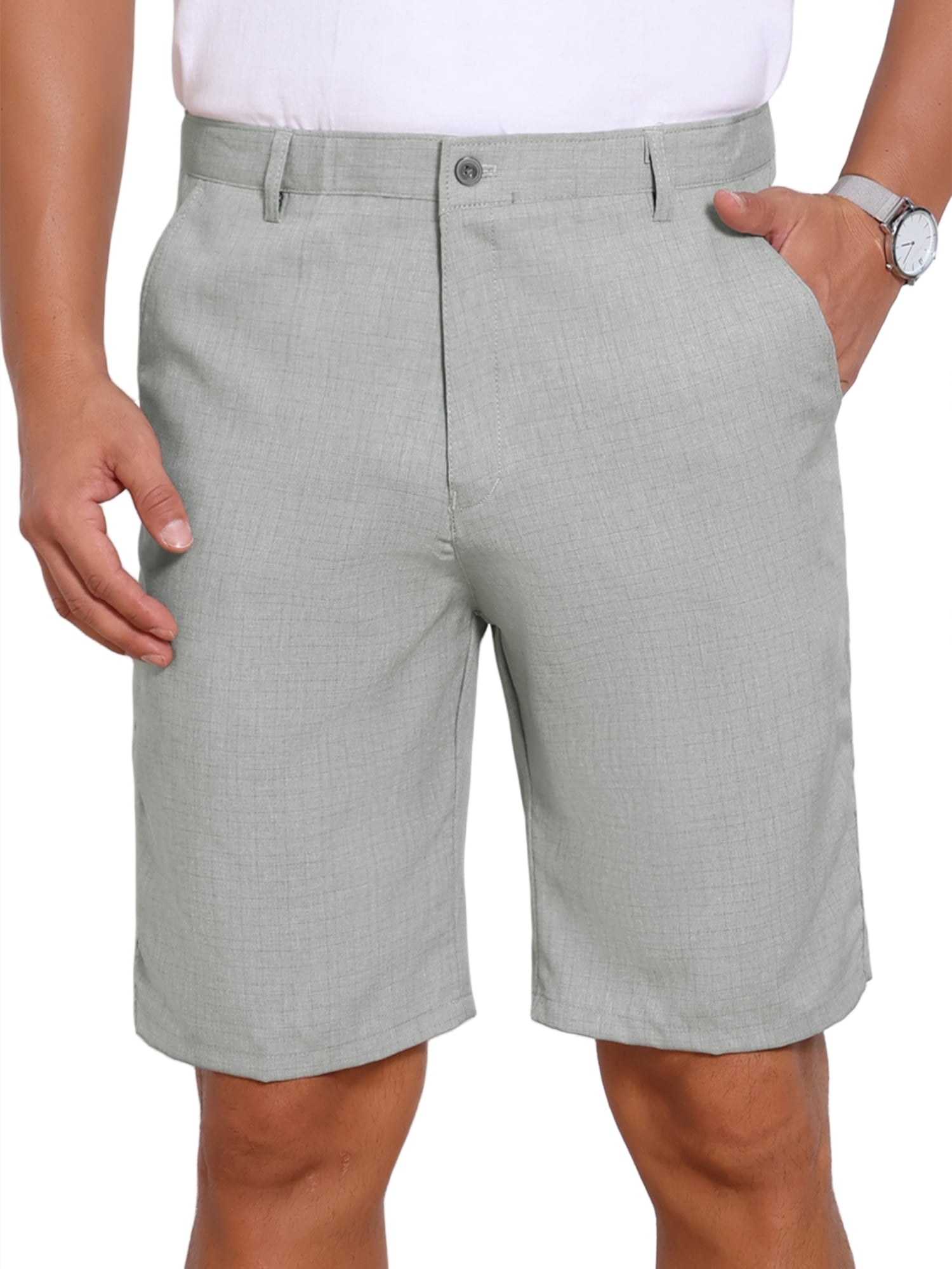DARING DIVA Men's Above Knee Formal Linen Texture Shorts Pants with Pockets 36 Light Gray