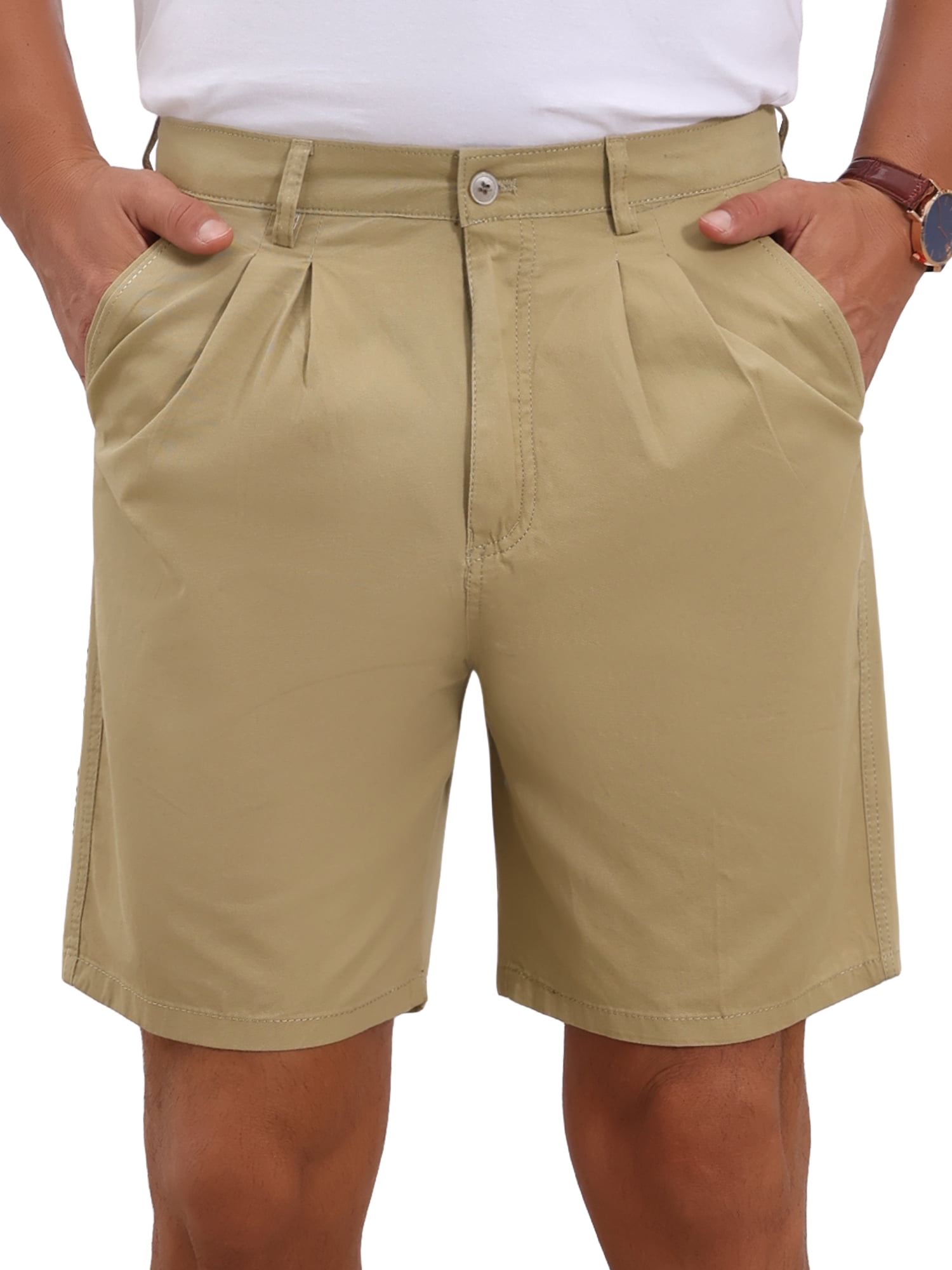 DARING DIVA Men's Above Knee Short Pants with Pockets Mid Waisted Shorts 34 Khaki