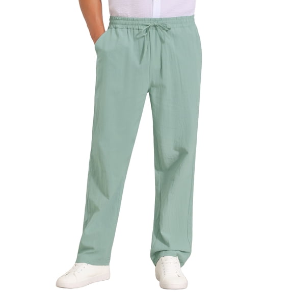 DARING DIVA Men's Beach Pants Drawstring Waist Breathable Summer Linen Pants 32 Green