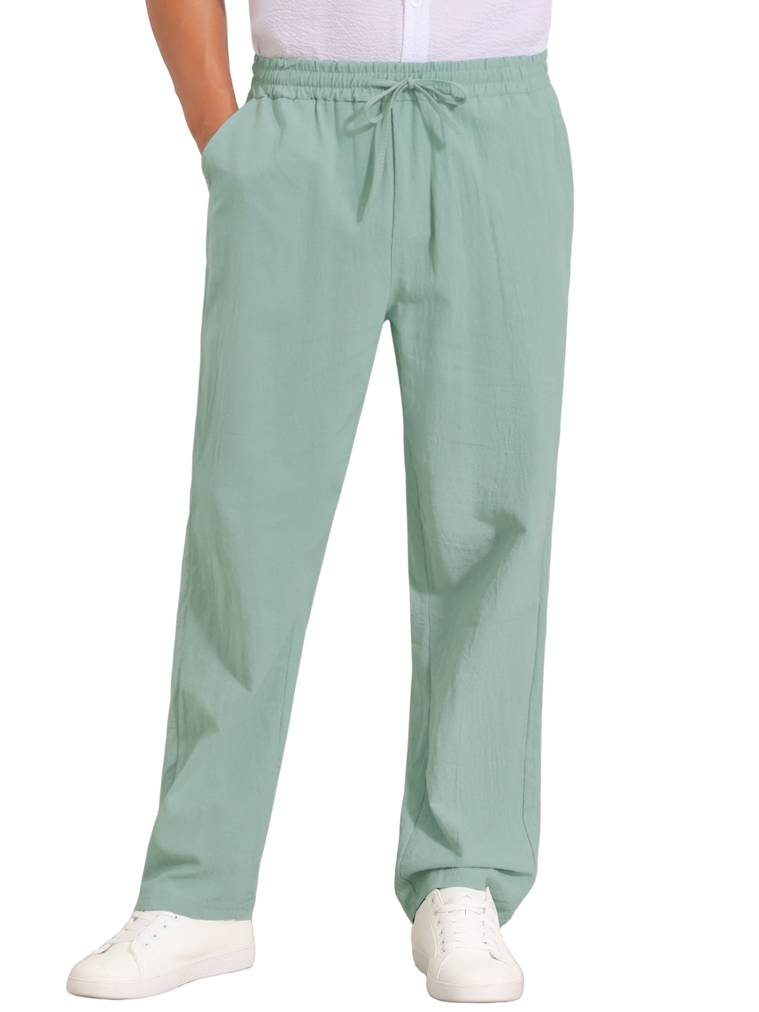 DARING DIVA Men's Beach Pants Drawstring Waist Breathable Summer Linen Pants 36 Green