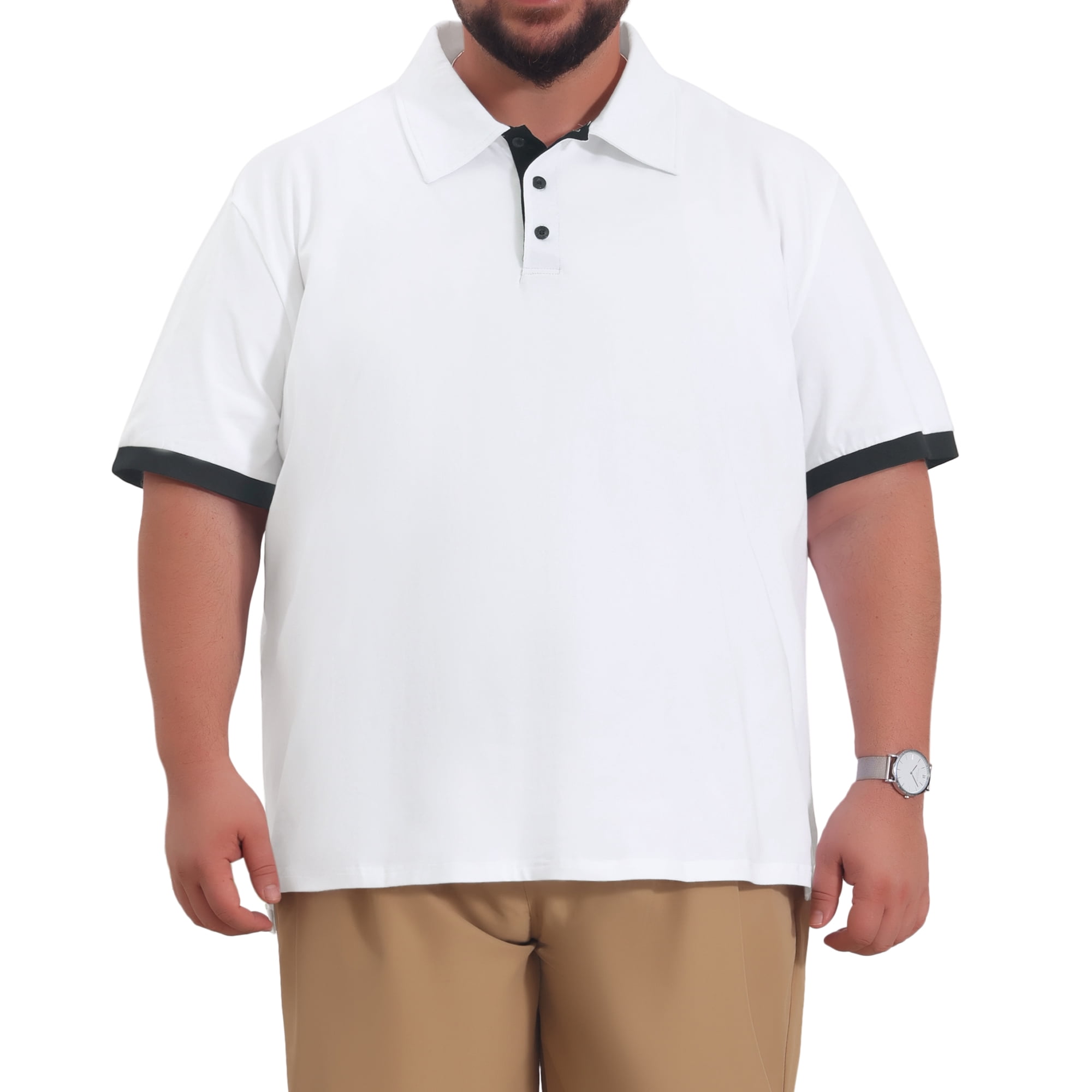 DARING DIVA Men's Big Tall Business Short Sleeve Office Knitted Golf Shirts 5XL White