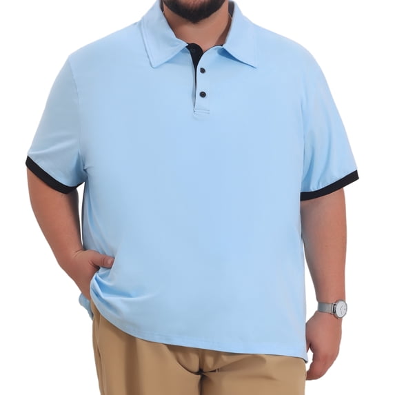 DARING DIVA Men's Big Tall Business Short Sleeve Office Knitted Golf Shirts 6XL Light Blue