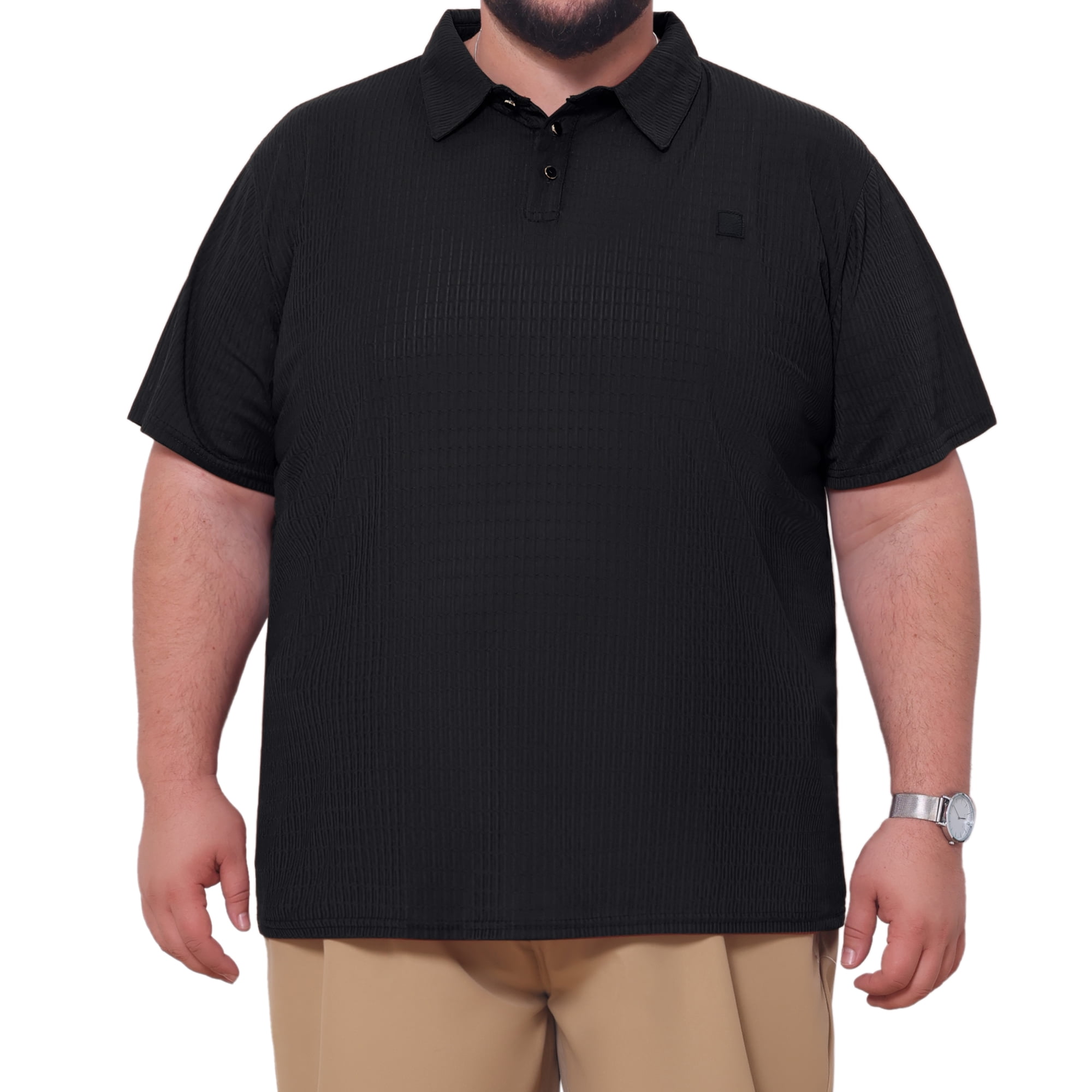 DARING DIVA Men's Big Tall Casual Short Sleeve Work Textured Knitted Polo Shirt 2XL Black