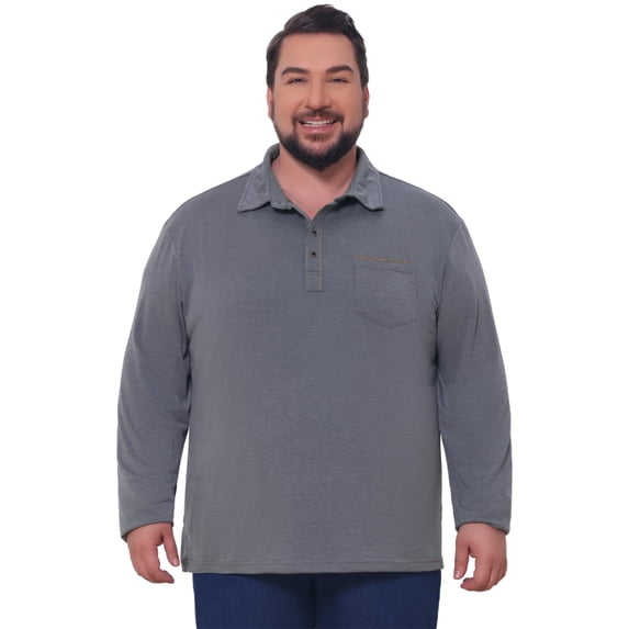 DARING DIVA Men's Big Tall Chest Pocket Long Sleeve Business Polo Shirt 2XL Gray
