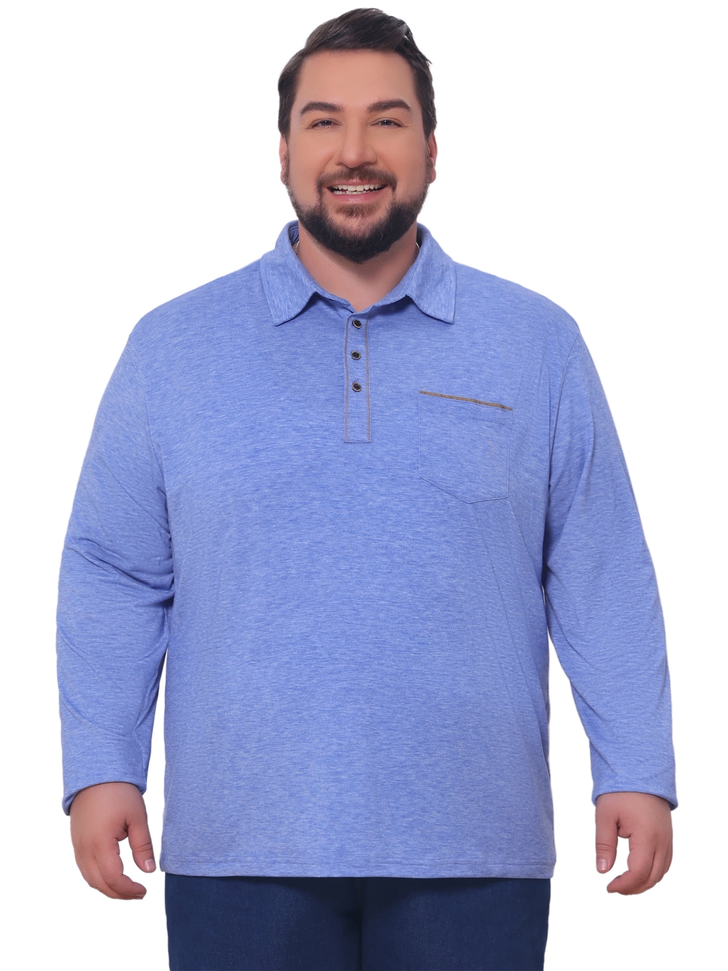 DARING DIVA Men's Big Tall Chest Pocket Long Sleeve Business Polo Shirt XL Blue