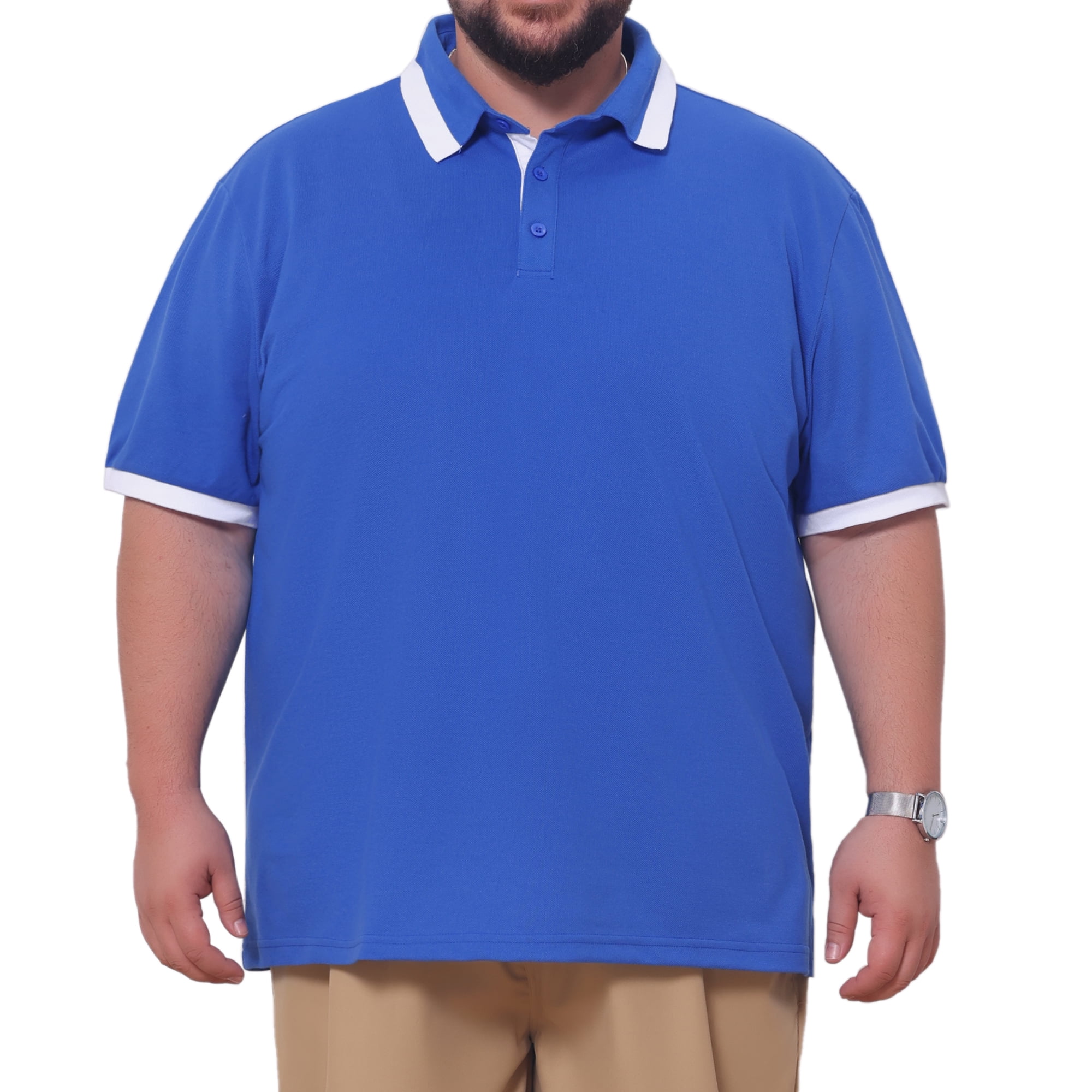 DARING DIVA Men's Big Tall Contrast Color Short Sleeve Button Down Polo 4XL Royal Blue