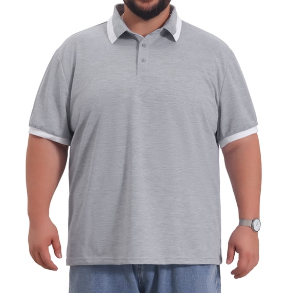 DARING DIVA Men's Big Tall Contrast Color Short Sleeve Button Down Polo 6XL Light Gray