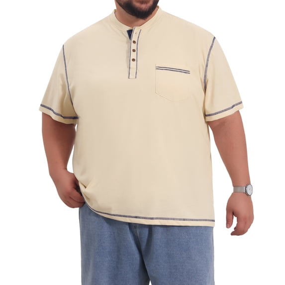 DARING DIVA Men's Big Tall Contrast Trim Button Down Short Sleeve Shirts 3XL Khaki