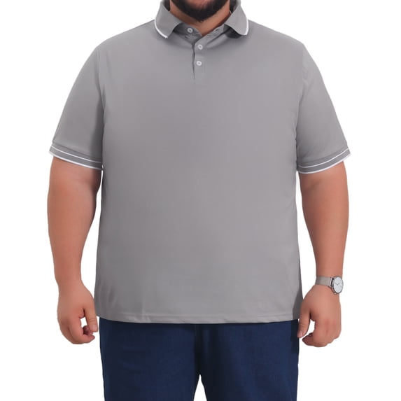 DARING DIVA Men's Big Tall Contrast Trim Short Sleeve Work Office Golf Shirts 3XL Gray