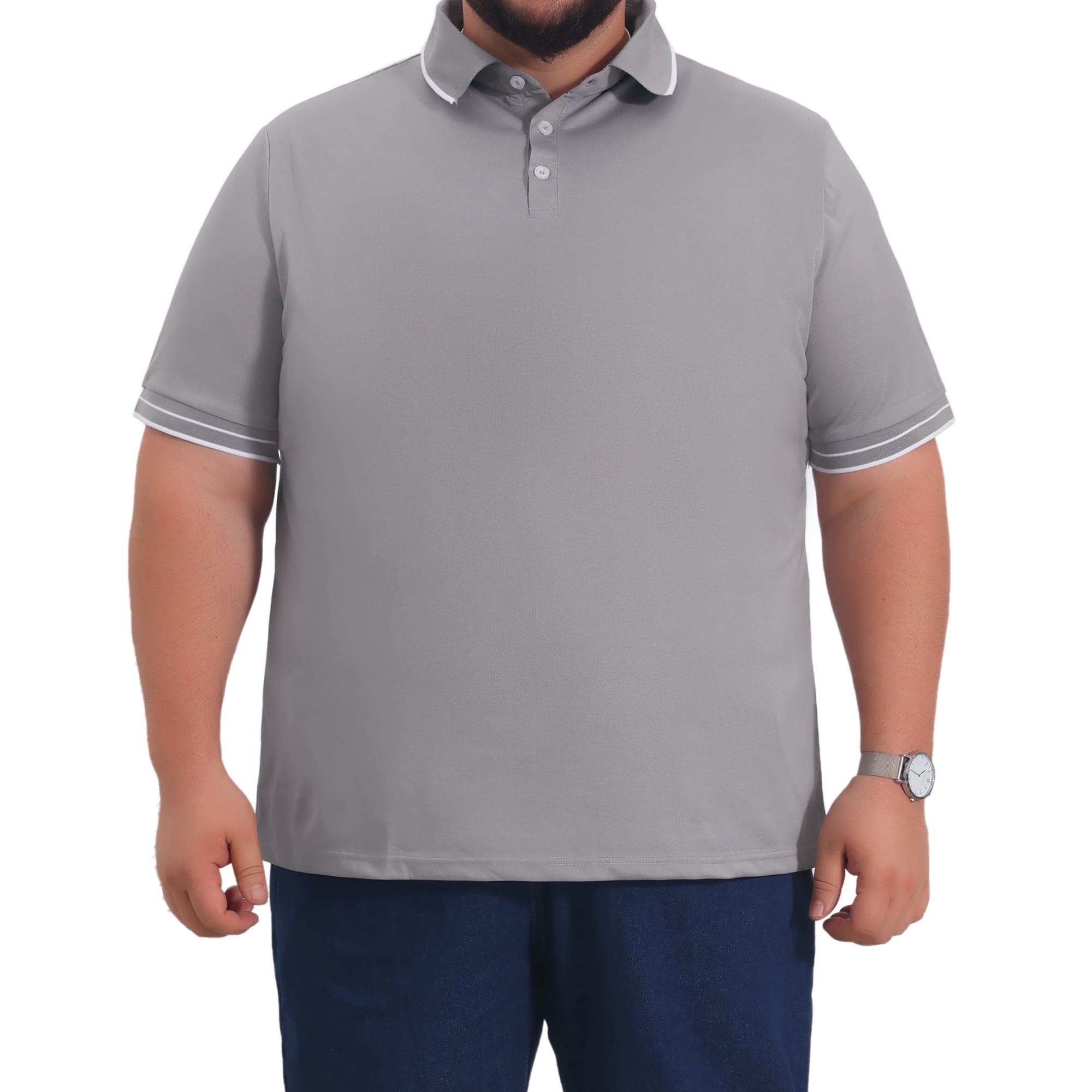 DARING DIVA Men's Big Tall Contrast Trim Short Sleeve Work Office Golf Shirts 4XL Gray