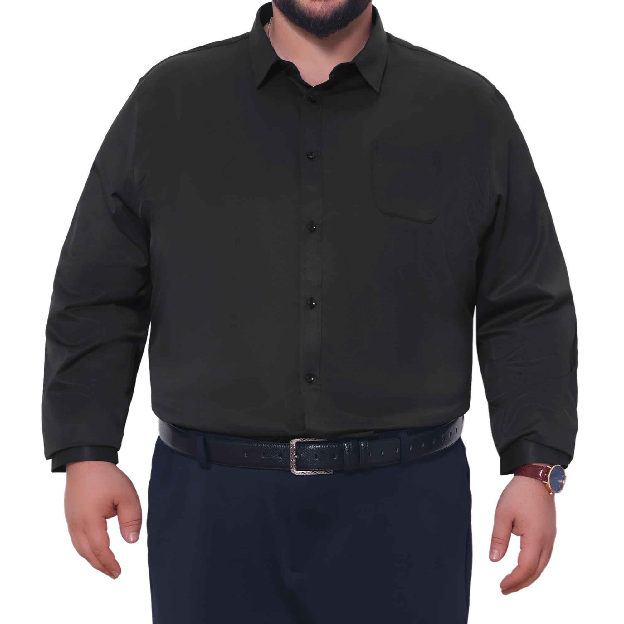 DARING DIVA Men's Big Tall Dress Shirts Long Sleeve Button Down Office Shirt 2XL Black