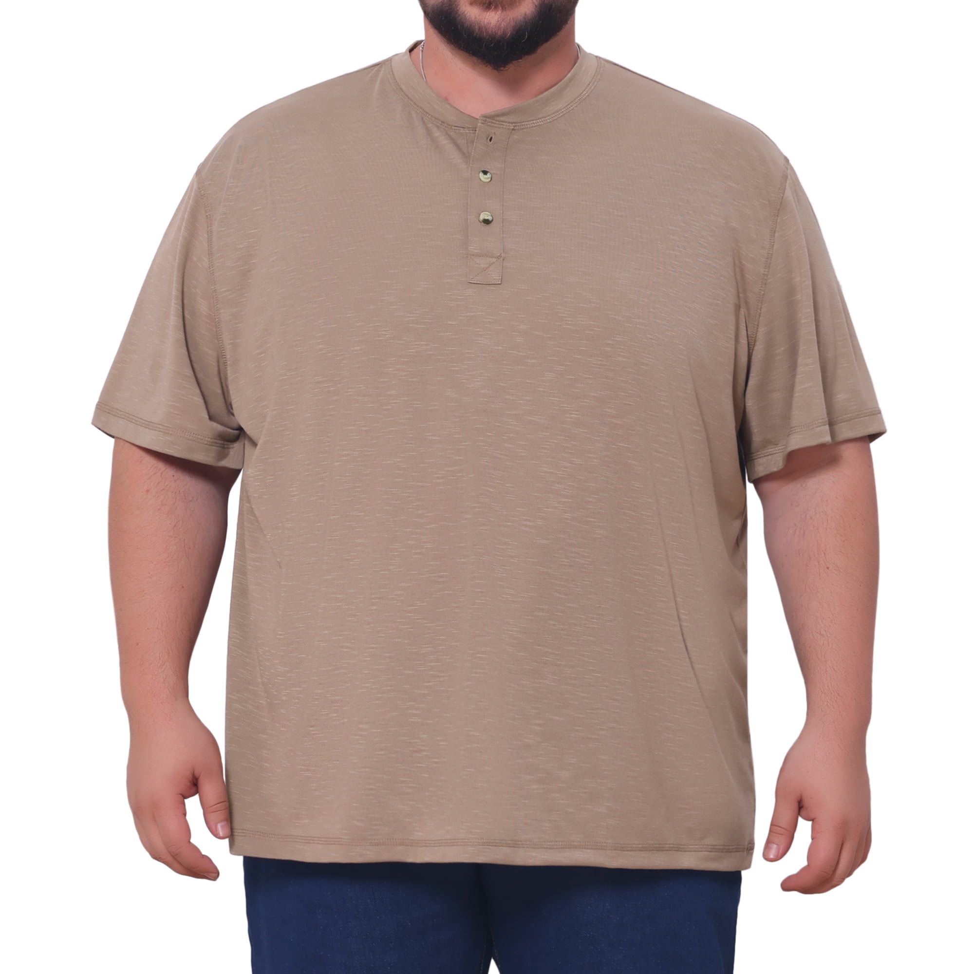 DARING DIVA Men's Big Tall Henley Shirts Button Down Short Sleeve T-Shirt 5XL Light Brown