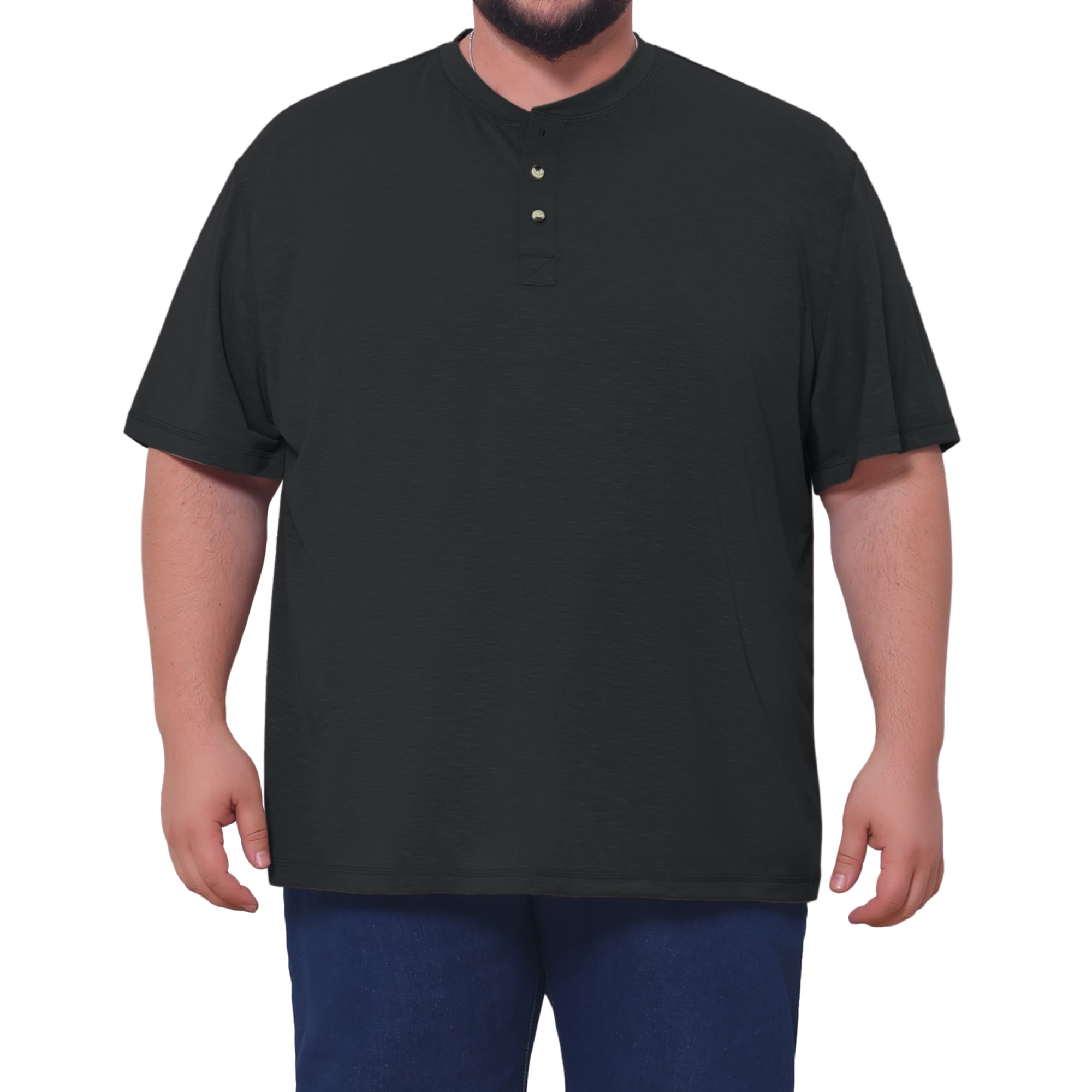 DARING DIVA Men's Big Tall Henley Shirts Button Down Short Sleeve T-Shirt 6XL Black