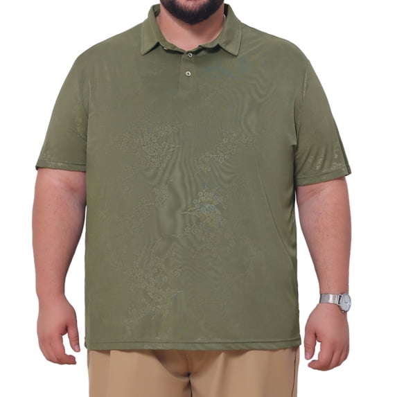 DARING DIVA Men's Big Tall Leaf Printed Short Sleeve Casual Polo Shirts 4XL Olive Green