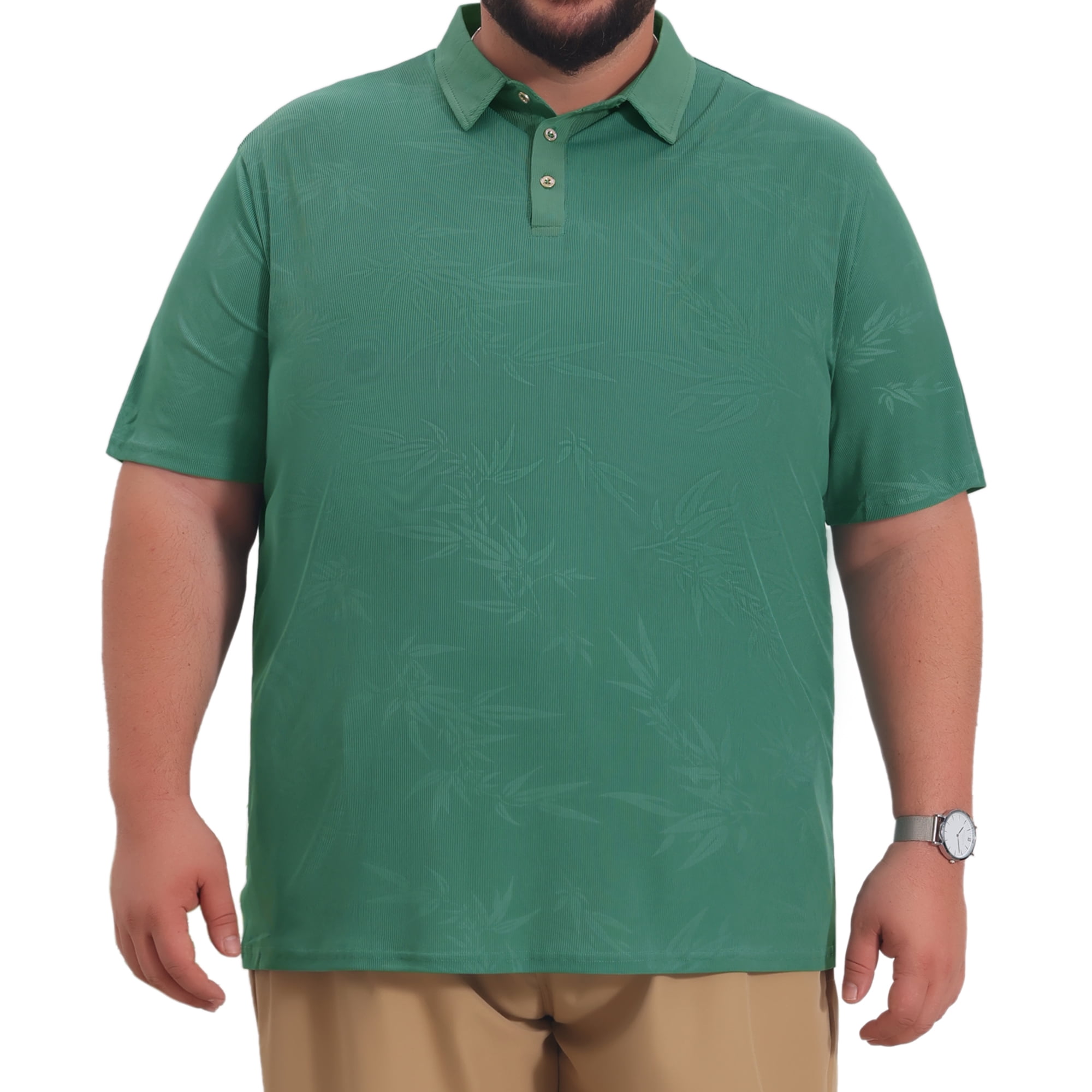 DARING DIVA Men's Big Tall Leaf Printed Short Sleeve Casual Polo Shirts 5XL Green
