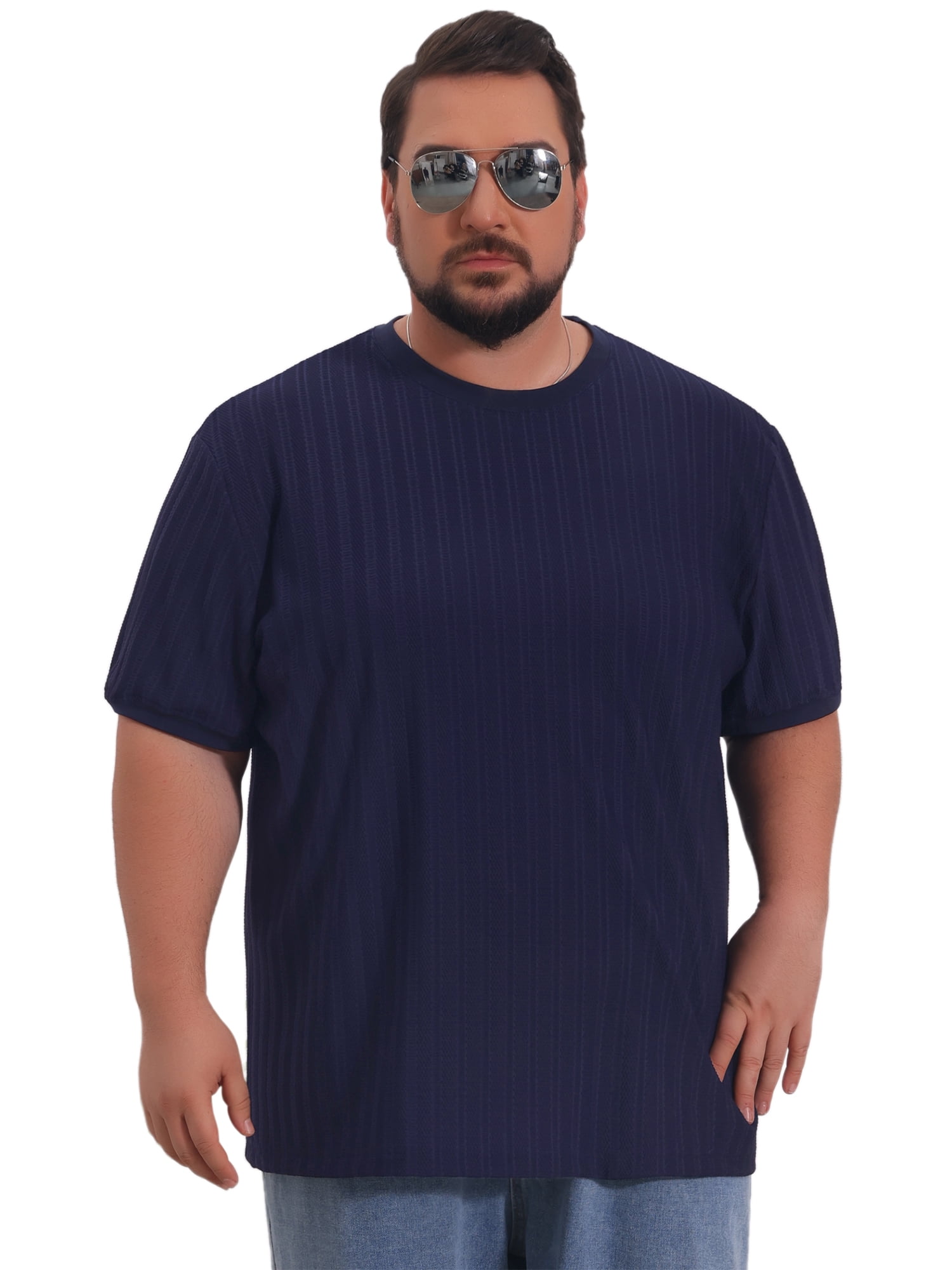 DARING DIVA Men's Big Tall Mesh Breathable Crew Neck Short Sleeve T-Shirts 4XL Navy Blue