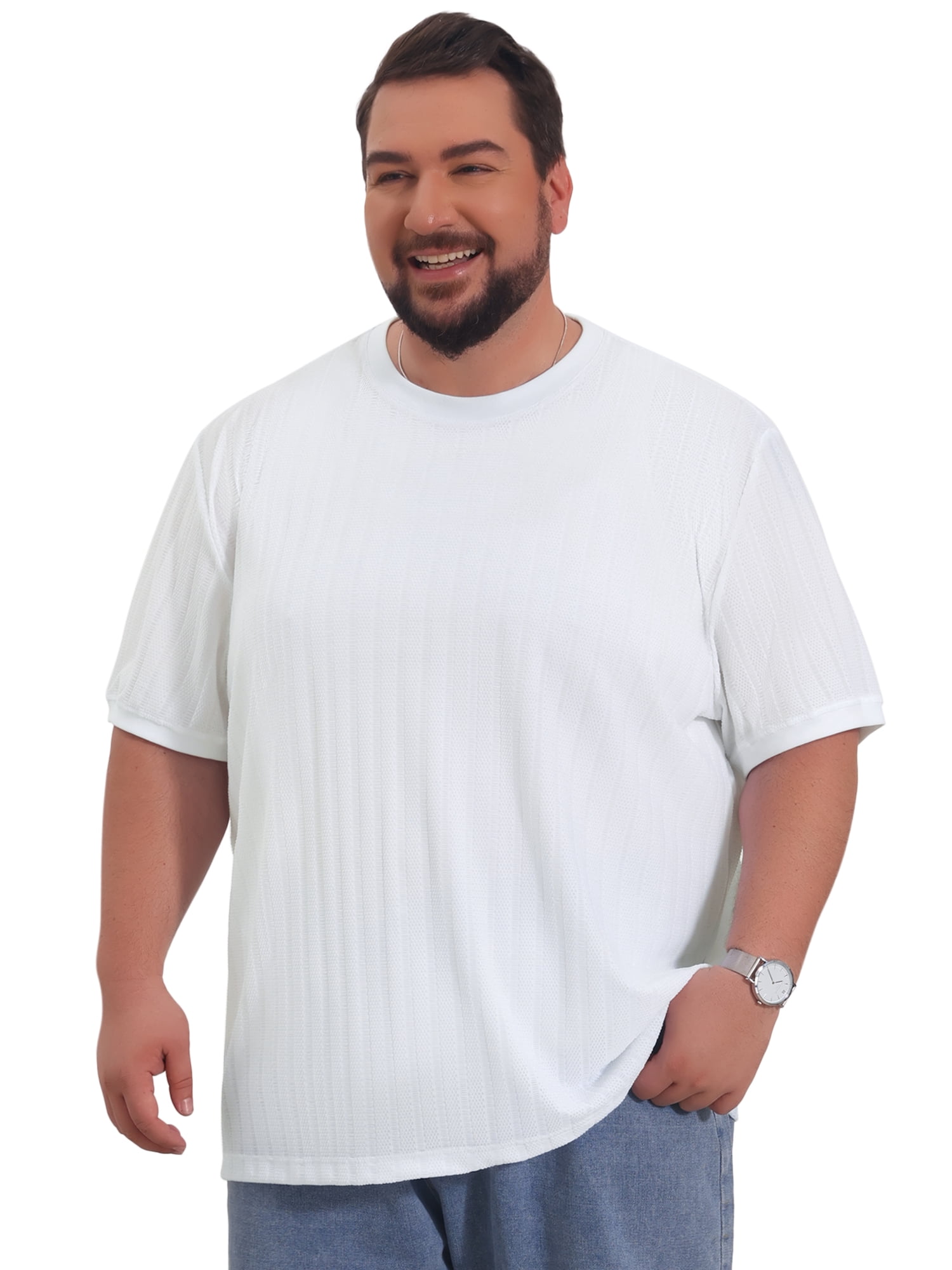 DARING DIVA Men's Big Tall Mesh Breathable Crew Neck Short Sleeve T-Shirts XL White
