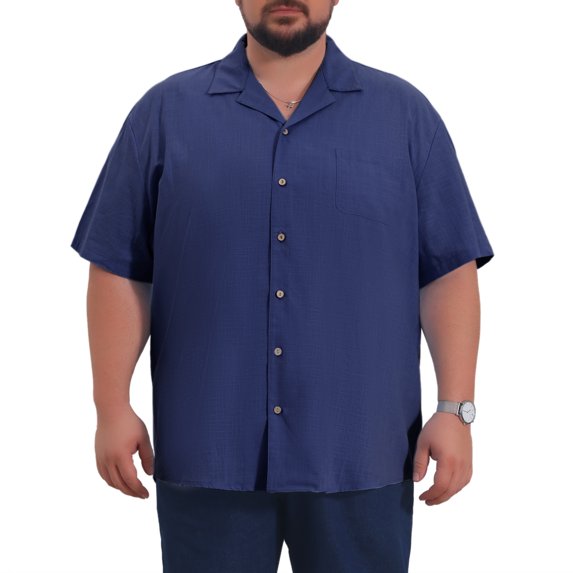 DARING DIVA Men's Big & Tall Summer Beach Camp Collar Short Sleeve Shirt XL Navy Blue