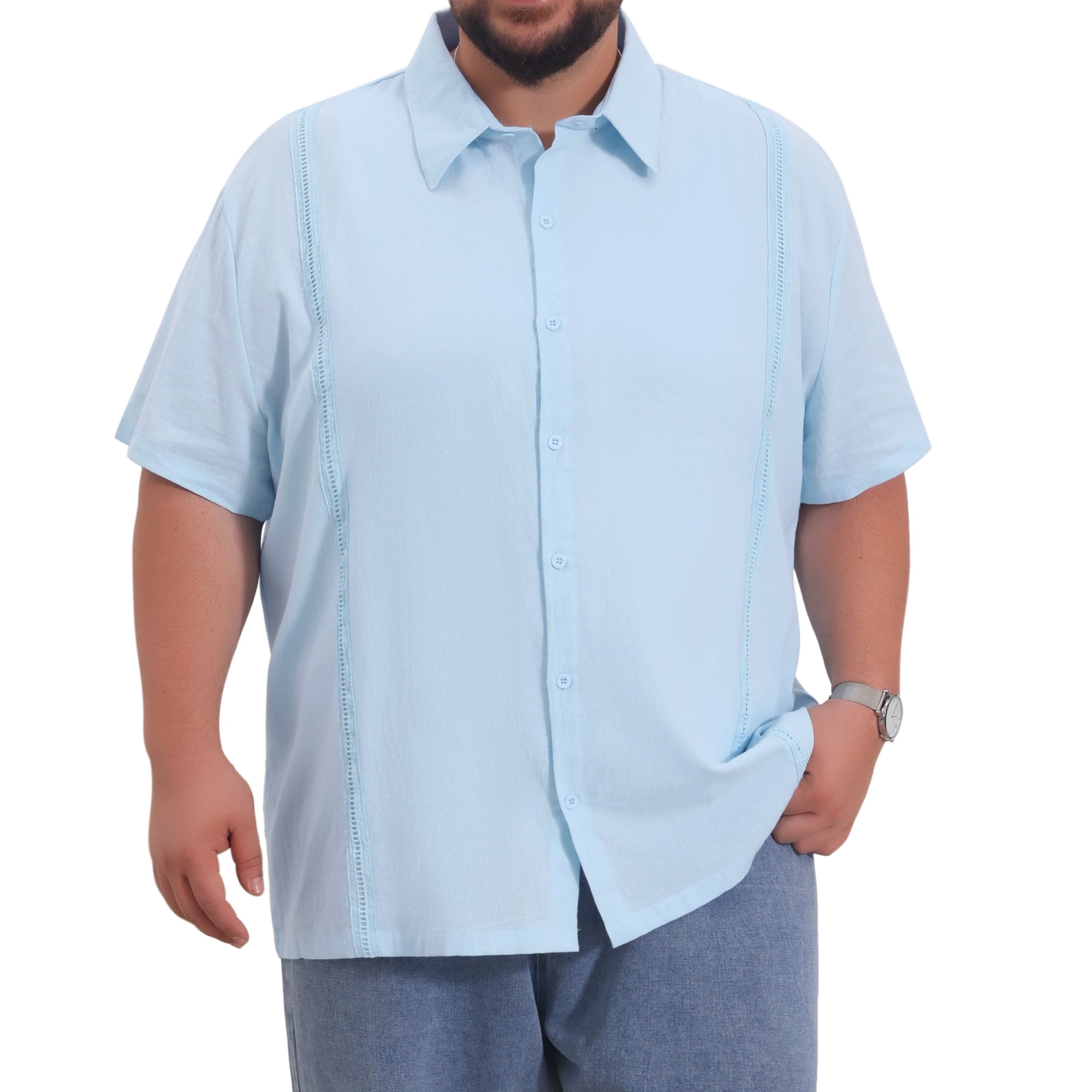 DARING DIVA Men's Big Tall Summer Casual Short Sleeve Button Down Shirts 2XL Light Blue