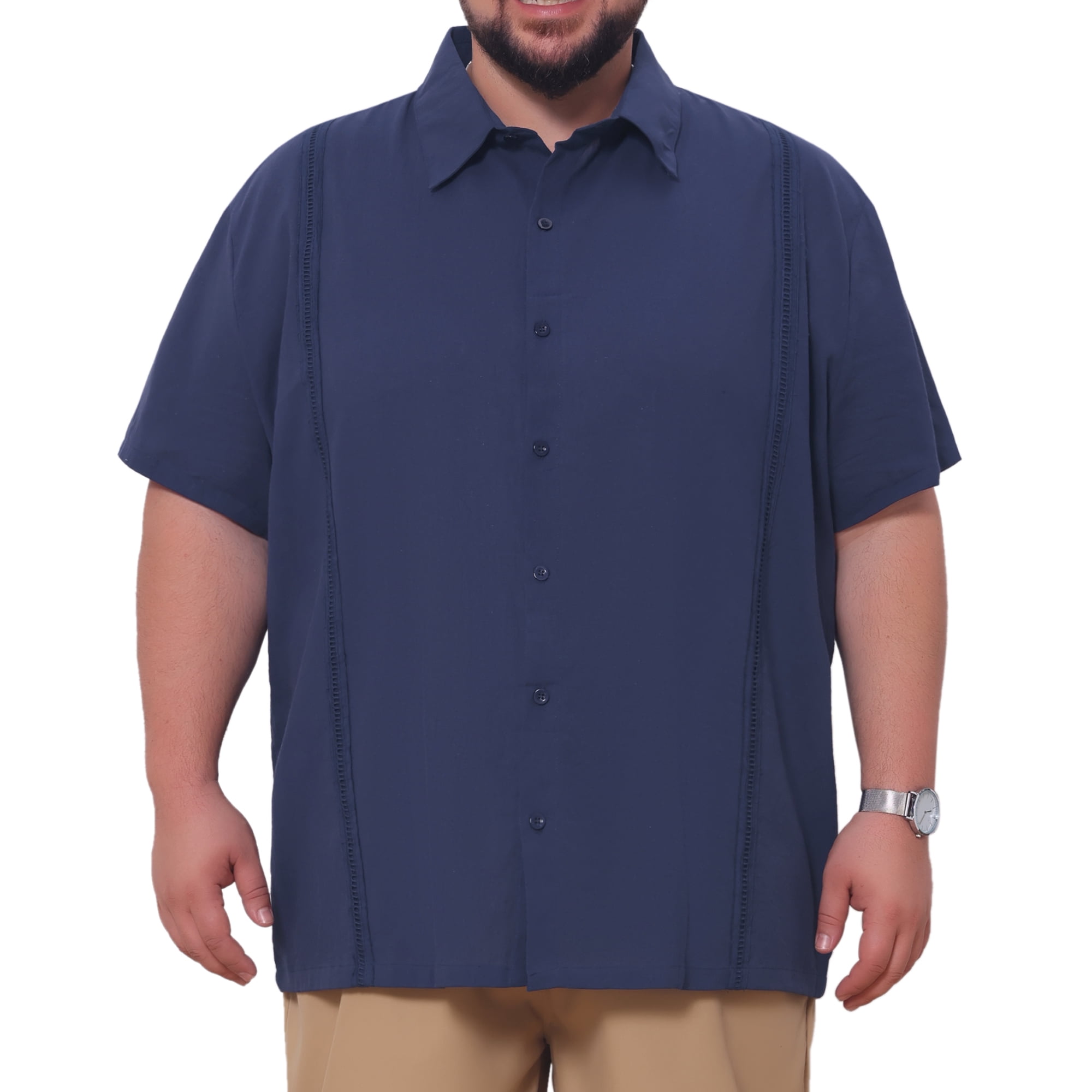 DARING DIVA Men's Big Tall Summer Casual Short Sleeve Button Down Shirts 5XL Dark Blue