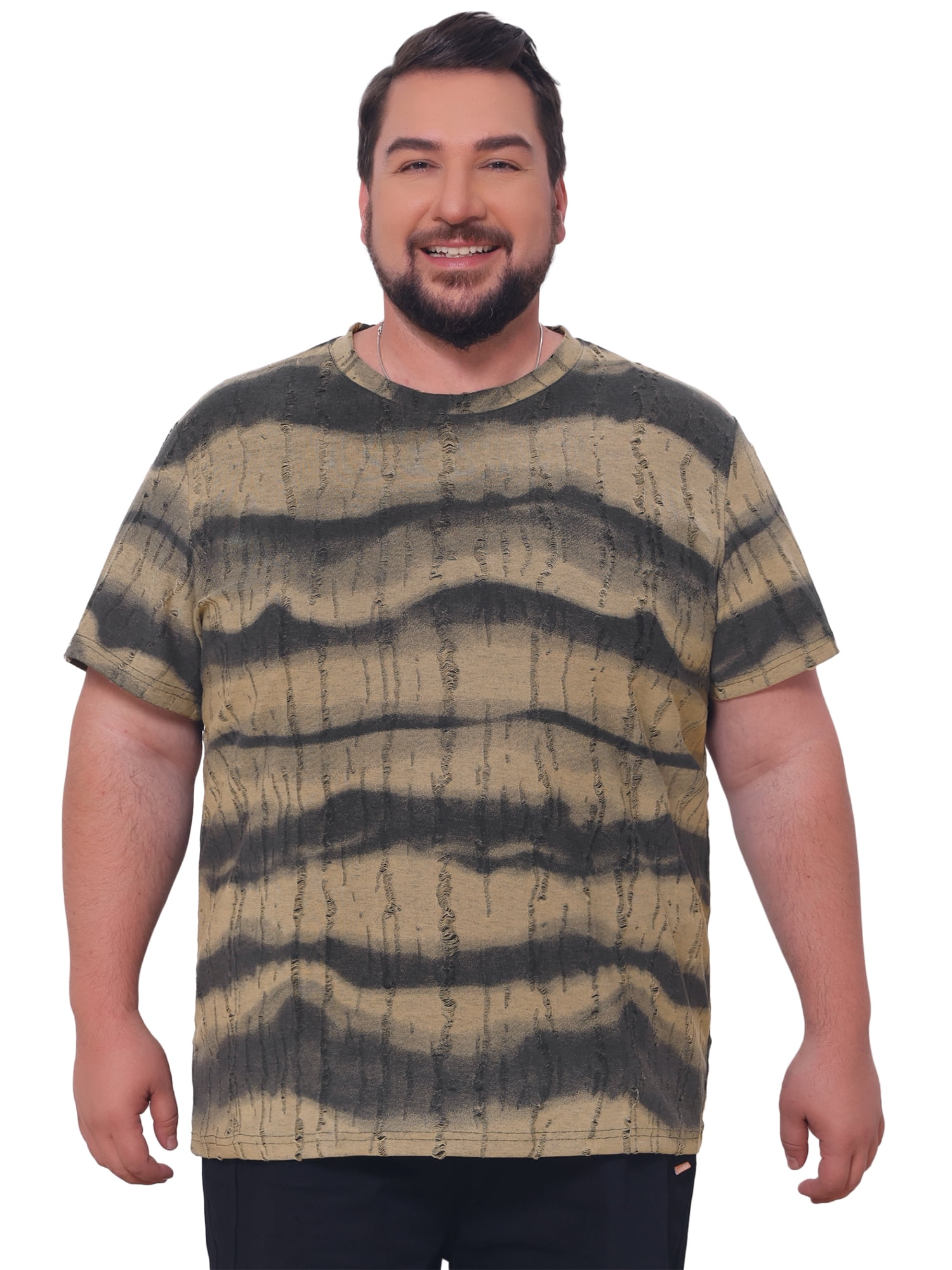DARING DIVA Men's Big Tall Tie-Dye Crew Neck Short Sleeve T-Shirts 2XL Khaki