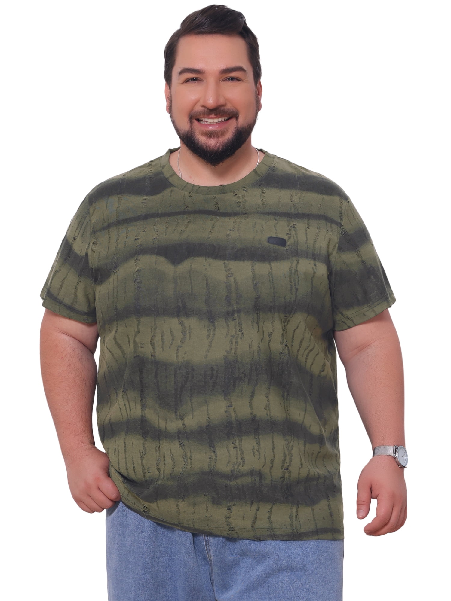 DARING DIVA Men's Big Tall Tie-Dye Crew Neck Short Sleeve T-Shirts 3XL Olive Green