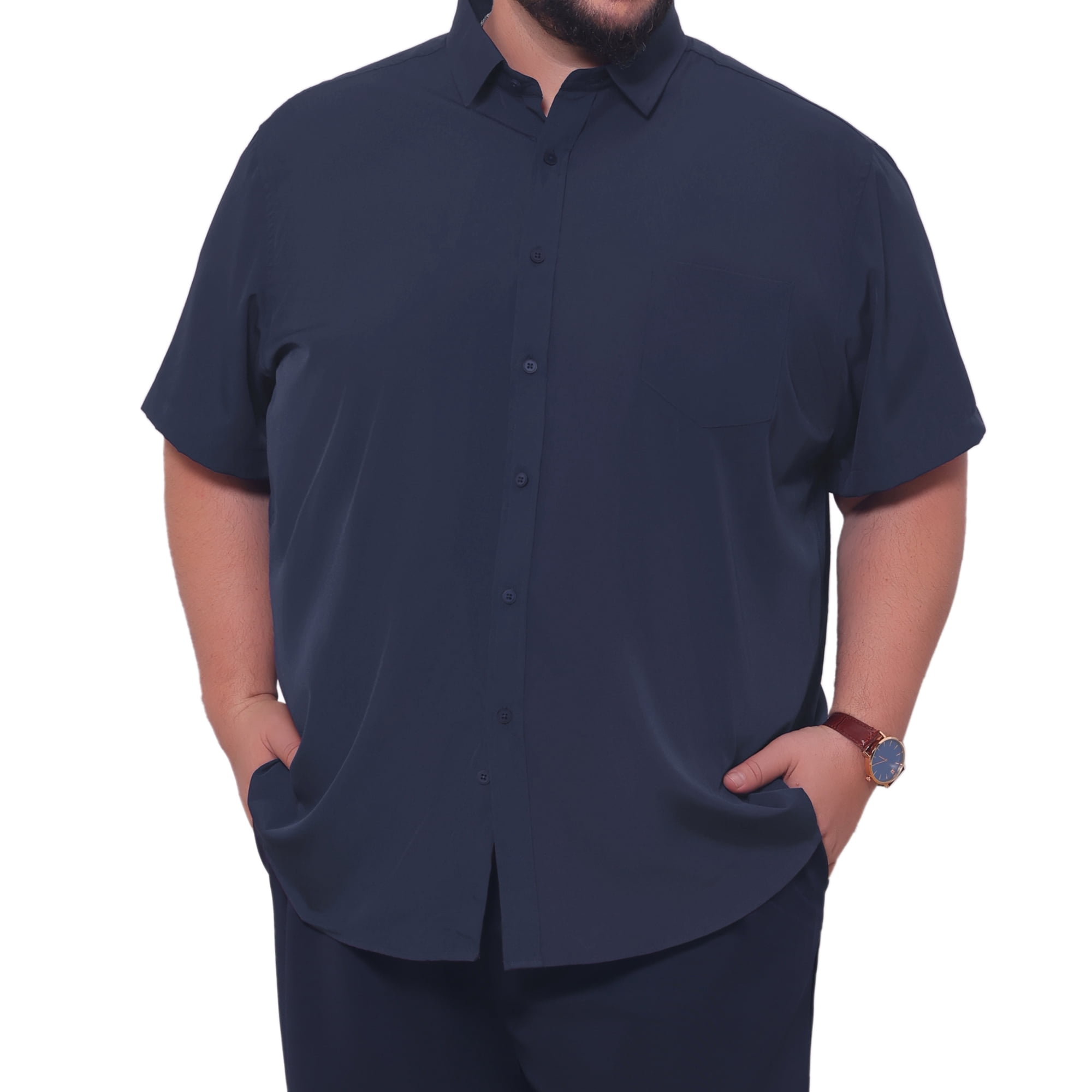 DARING DIVA Men's Big and Tall Business Dress Shirt with Chest Pocket 2XL Dark Blue