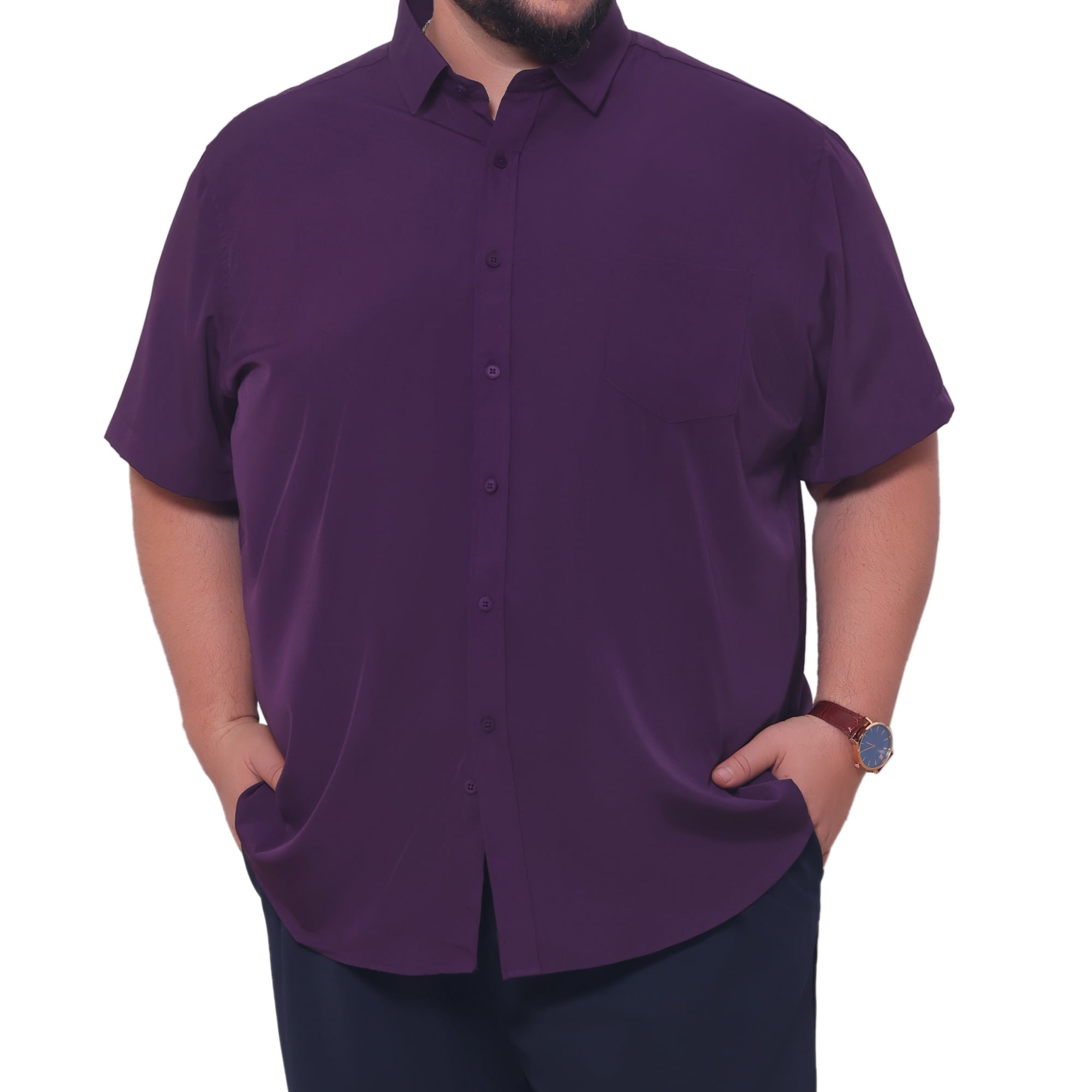 DARING DIVA Men's Big and Tall Business Dress Shirt with Chest Pocket 2XL Dark Purple