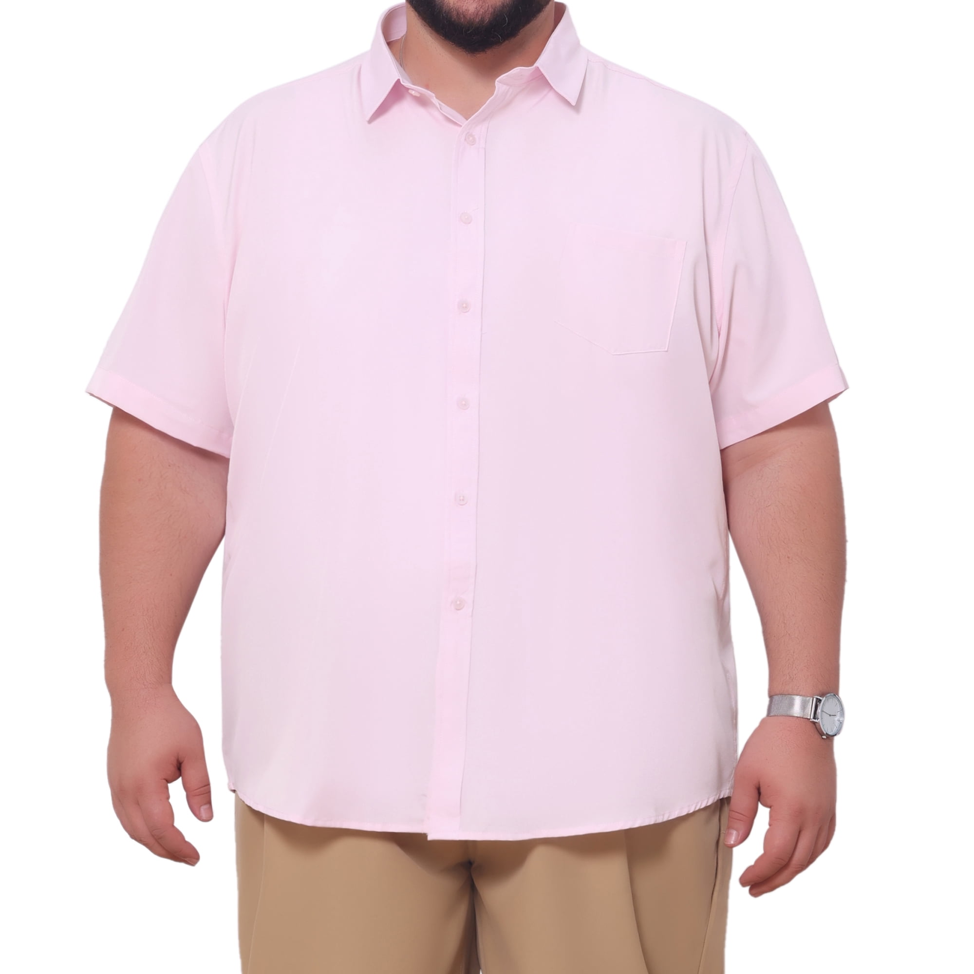DARING DIVA Men's Big and Tall Business Dress Shirt with Chest Pocket 2XL Pink