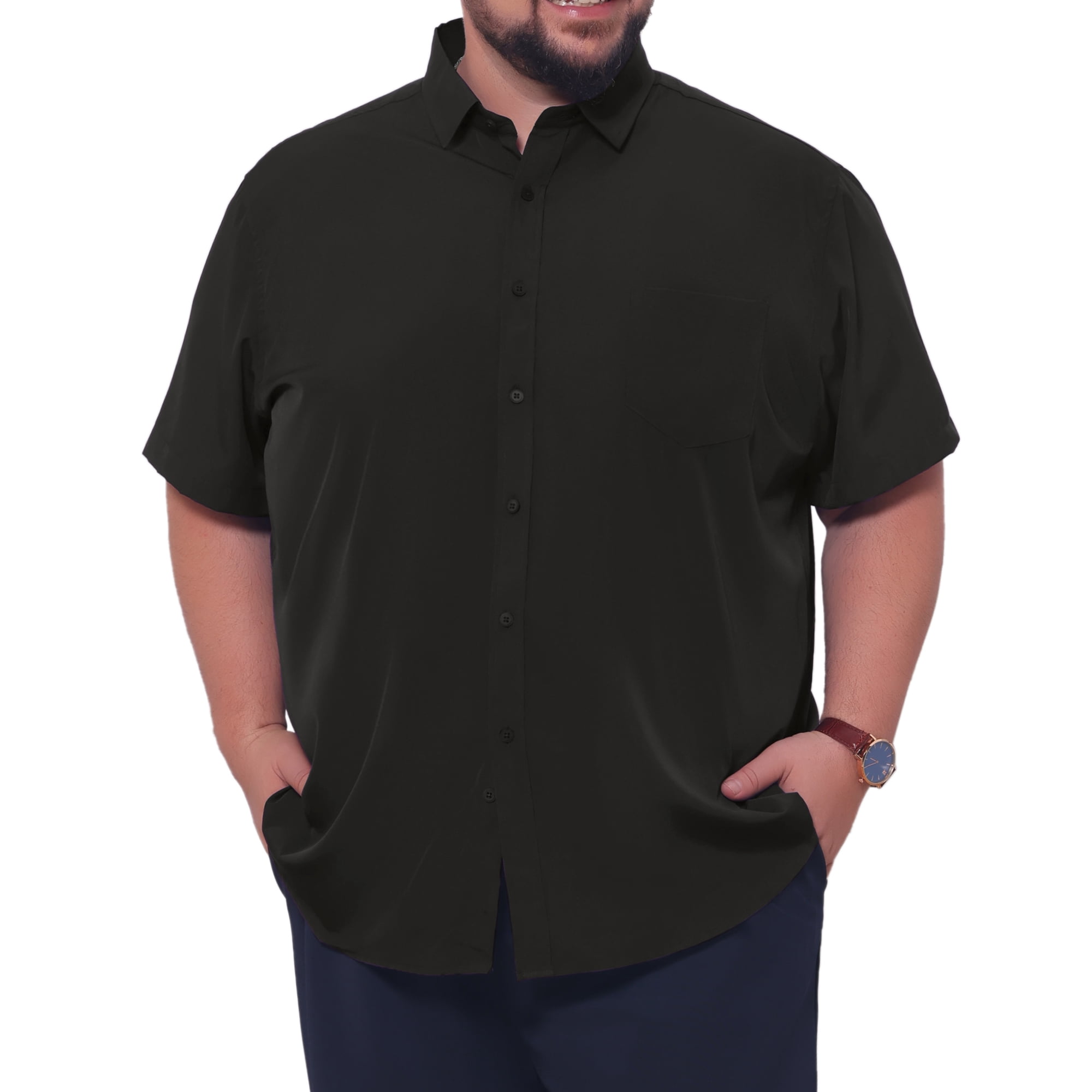 DARING DIVA Men's Big and Tall Business Dress Shirt with Chest Pocket 3XL Black
