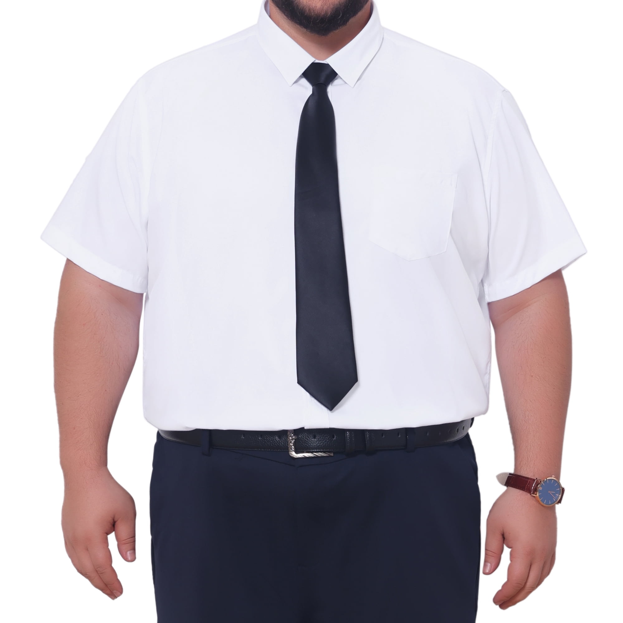 DARING DIVA Men's Big and Tall Business Dress Shirt with Chest Pocket 4XL White