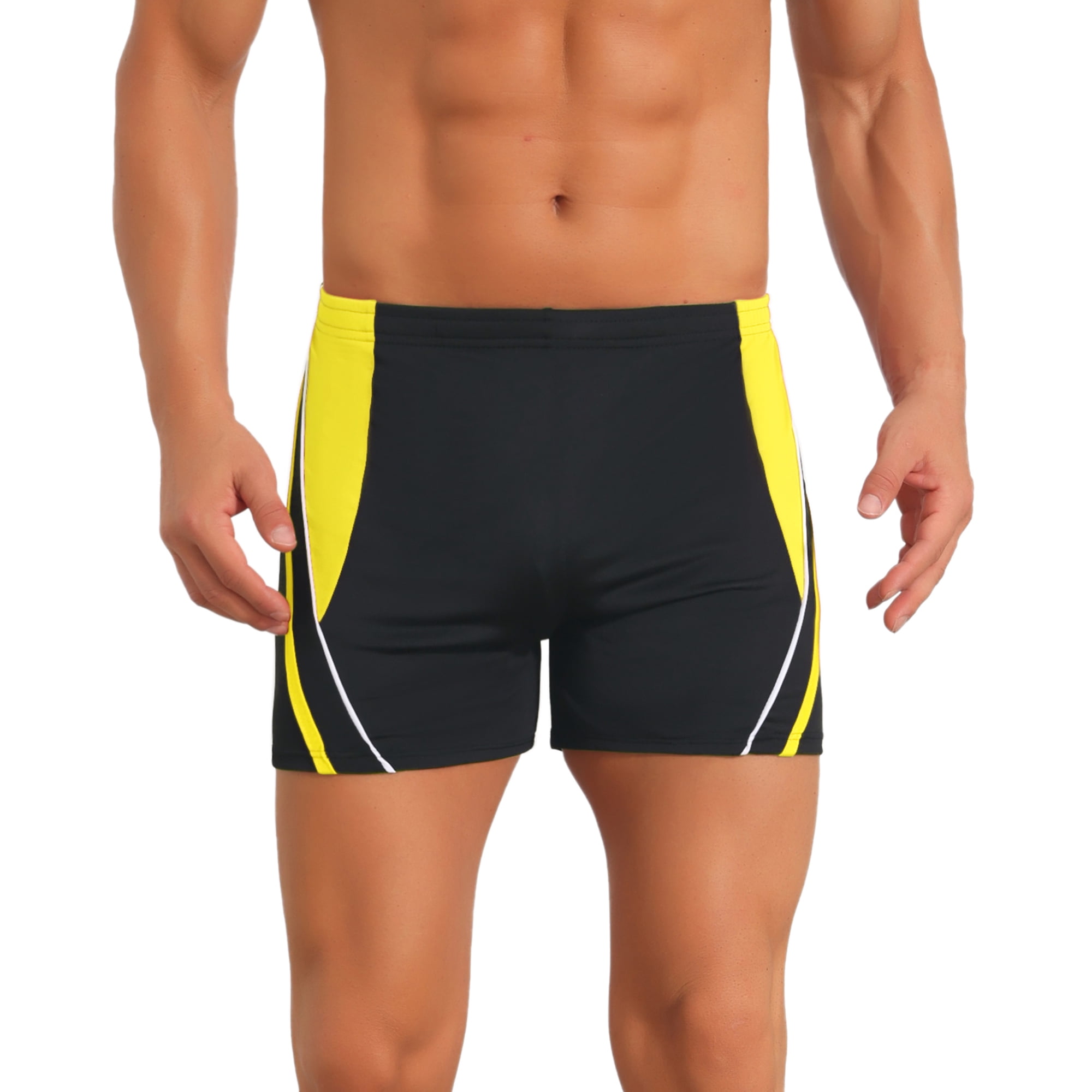 DARING DIVA Men's Block Swimwear Adjustable Drawstring Pool Swimming Shorts 28 Yellow