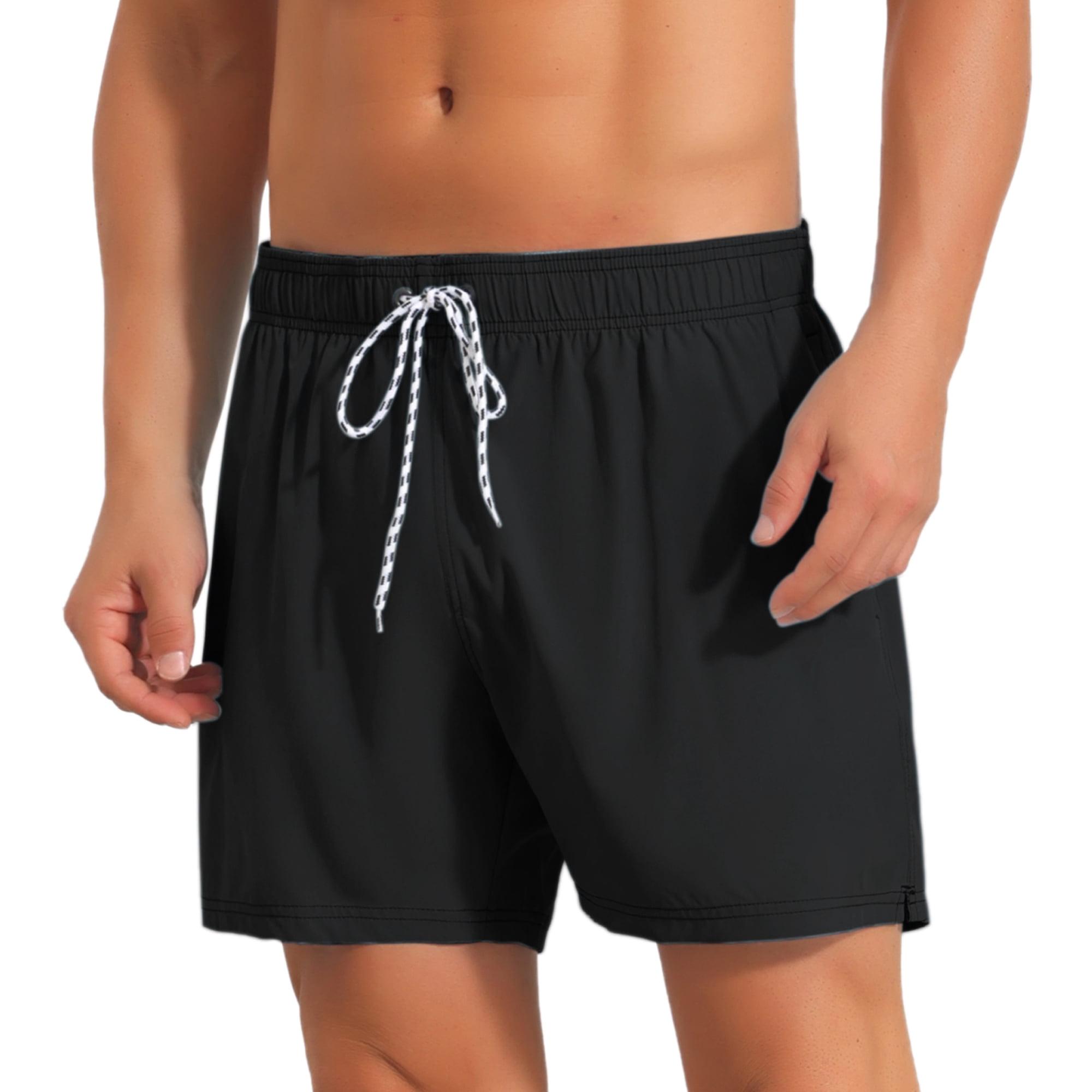 DARING DIVA Men's Board Drawstring Waist Stretch Liner Pool Beach Shorts 28 Black
