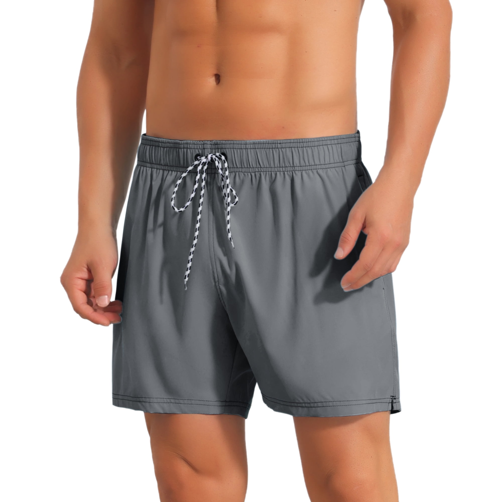 DARING DIVA Men's Board Drawstring Waist Stretch Liner Pool Beach Shorts 28 Gray