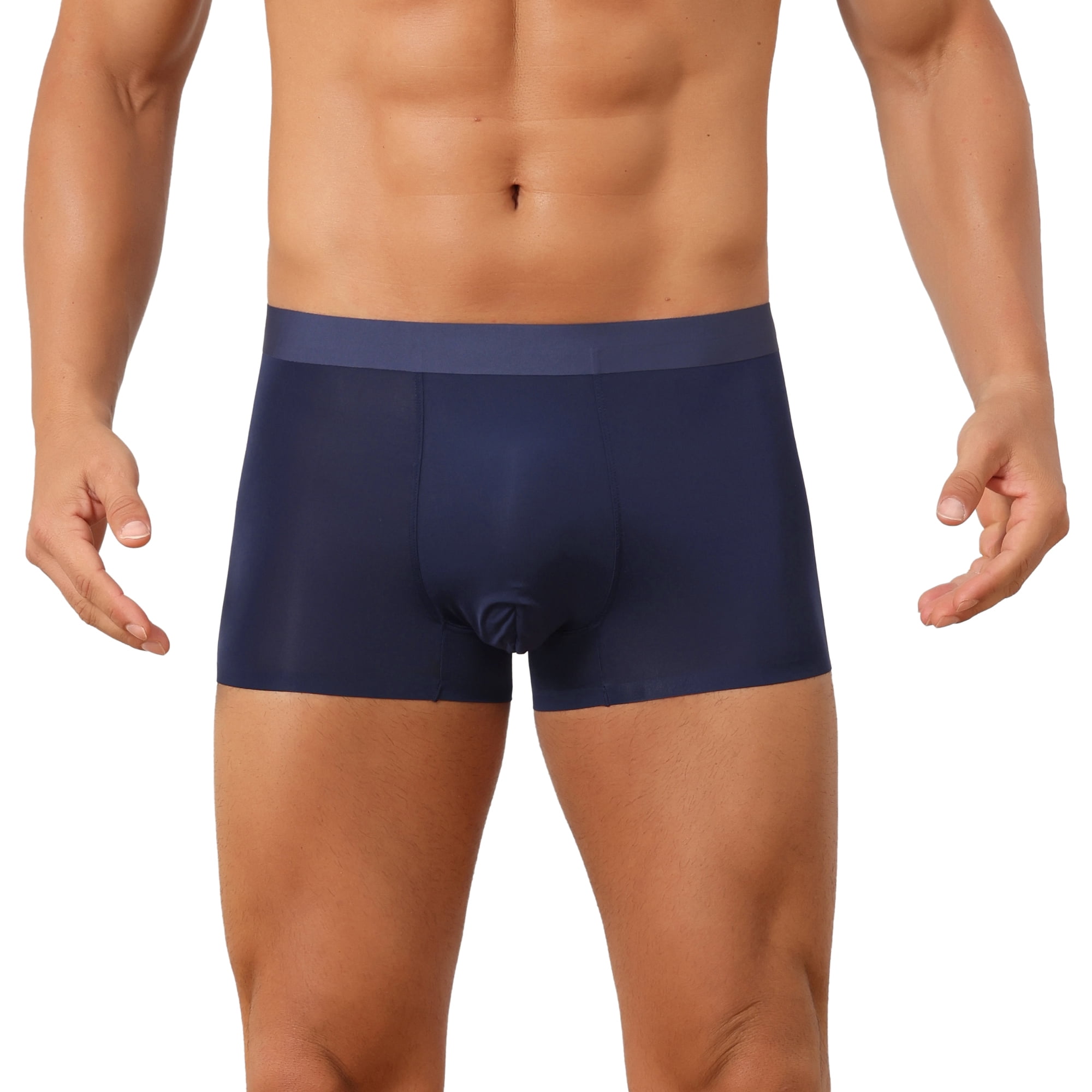 DARING DIVA Men's Boxer Brief Solid Color Elastic Waistband Underwear 34 Dark Blue