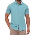 thumbnail image 1 of DARING DIVA Men's Button Down Point Collar Short Sleeve Business Dress Shirt M Blue, 1 of 7