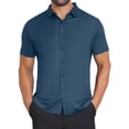 thumbnail image 1 of DARING DIVA Men's Button Down Point Collar Short Sleeve Business Dress Shirt M Dark Blue, 1 of 7
