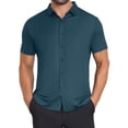 thumbnail image 1 of DARING DIVA Men's Button Down Point Collar Short Sleeve Business Dress Shirt S Green, 1 of 7
