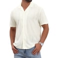 thumbnail image 1 of DARING DIVA Men's Camp Collar Button Down Short Sleeve Distressed Ripped Shirts 3XL Beige, 1 of 7