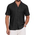 thumbnail image 1 of DARING DIVA Men's Camp Collar Button Down Short Sleeve Distressed Ripped Shirts M Black, 1 of 7