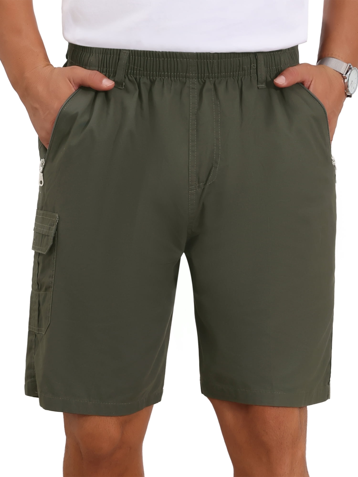 DARING DIVA Men's Cargo Shorts Cotton Zipper Pockets Hiking Short Pants 34 Olive Green