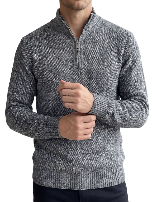 Men's Casual Fleece Knit Mock Neck Quarter-Zip Pullover Sweater M Dark Gray