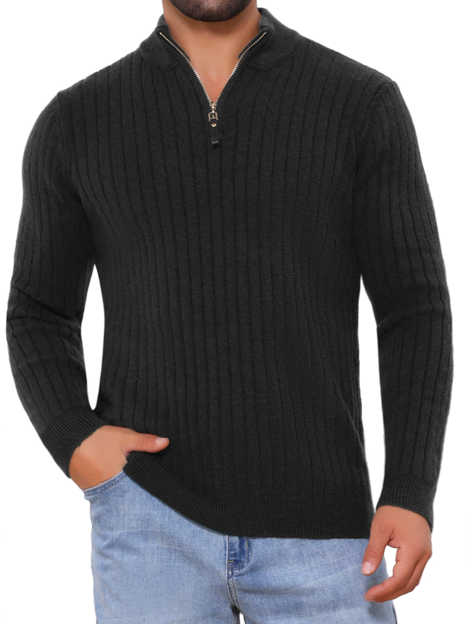 DARING DIVA Men's Casual Pullover Knitted Mock Neck Polo Sweater S Black