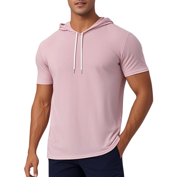 DARING DIVA Men's Casual Short Sleeve Pullover Drawstring Hooded T-Shirt 2XL Pink