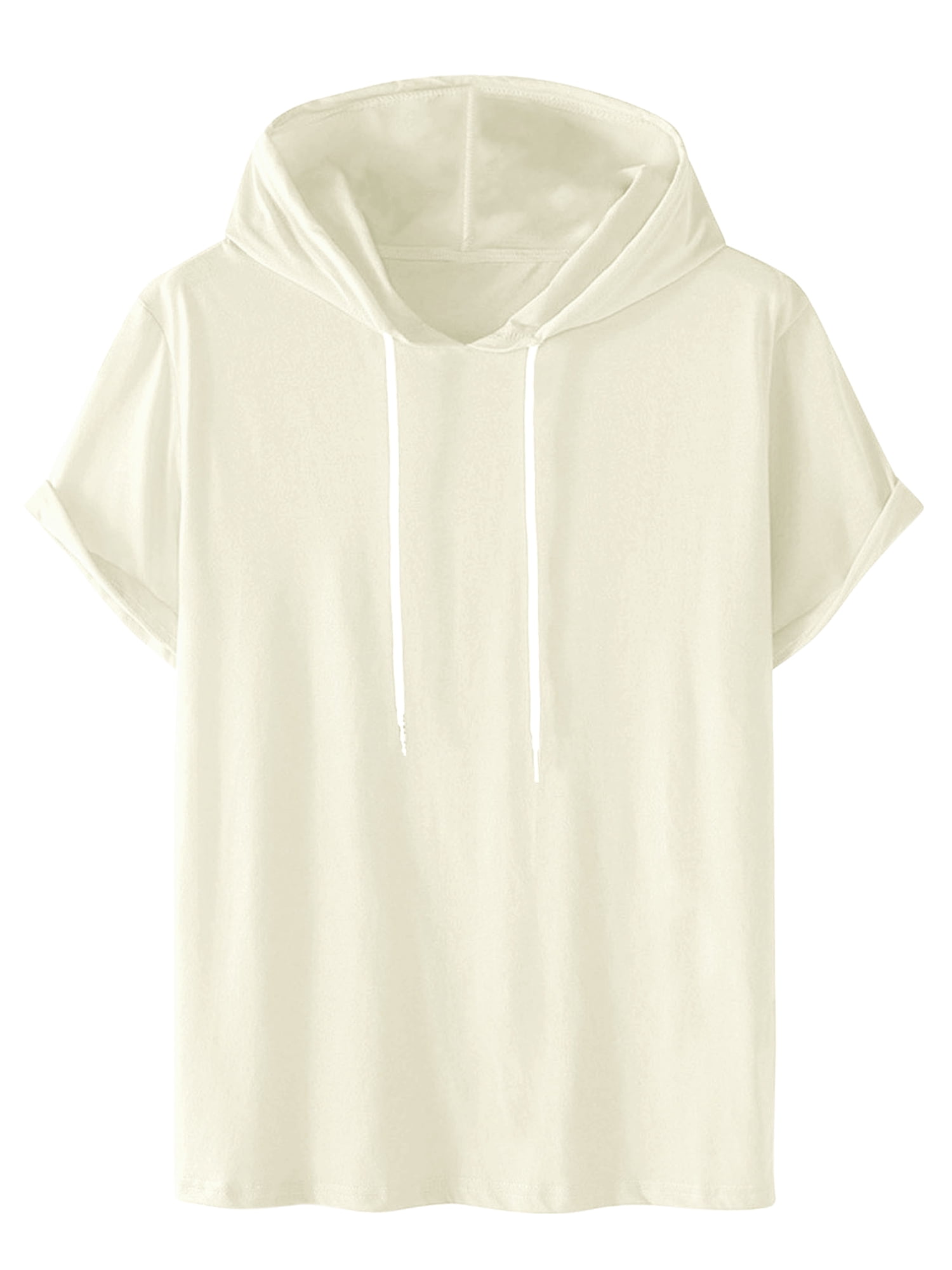 DARING DIVA Men's Casual Short Sleeve Pullover Drawstring Hooded T-Shirt M Beige