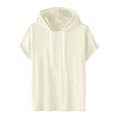 thumbnail image 1 of DARING DIVA Men's Casual Short Sleeve Pullover Drawstring Hooded T-Shirt M Beige, 1 of 6