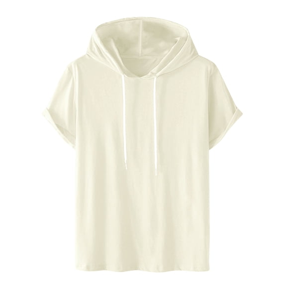 DARING DIVA Men's Casual Short Sleeve Pullover Drawstring Hooded T-Shirt M Beige