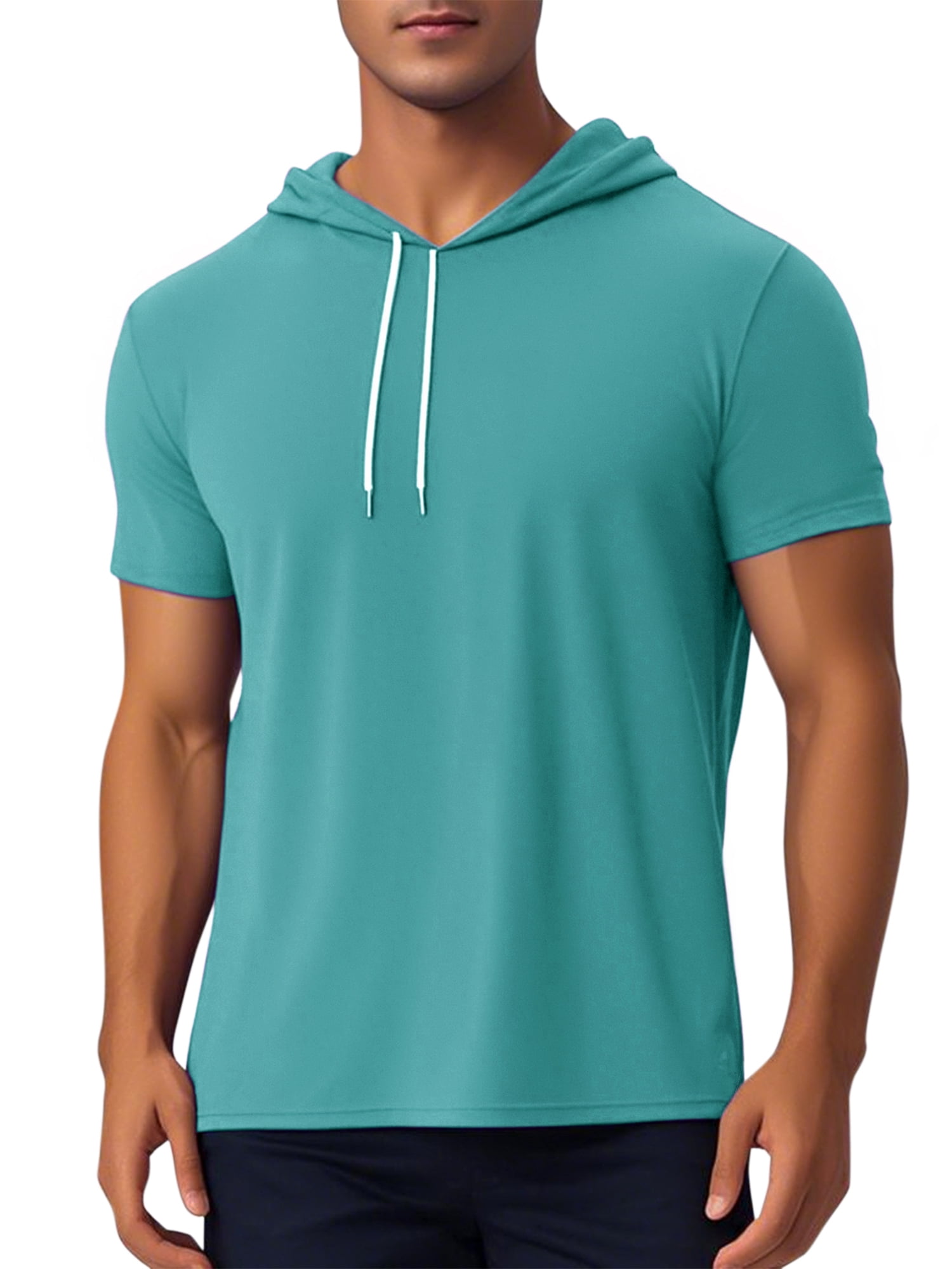 DARING DIVA Men's Casual Short Sleeve Pullover Drawstring Hooded T-Shirt S Dark Green