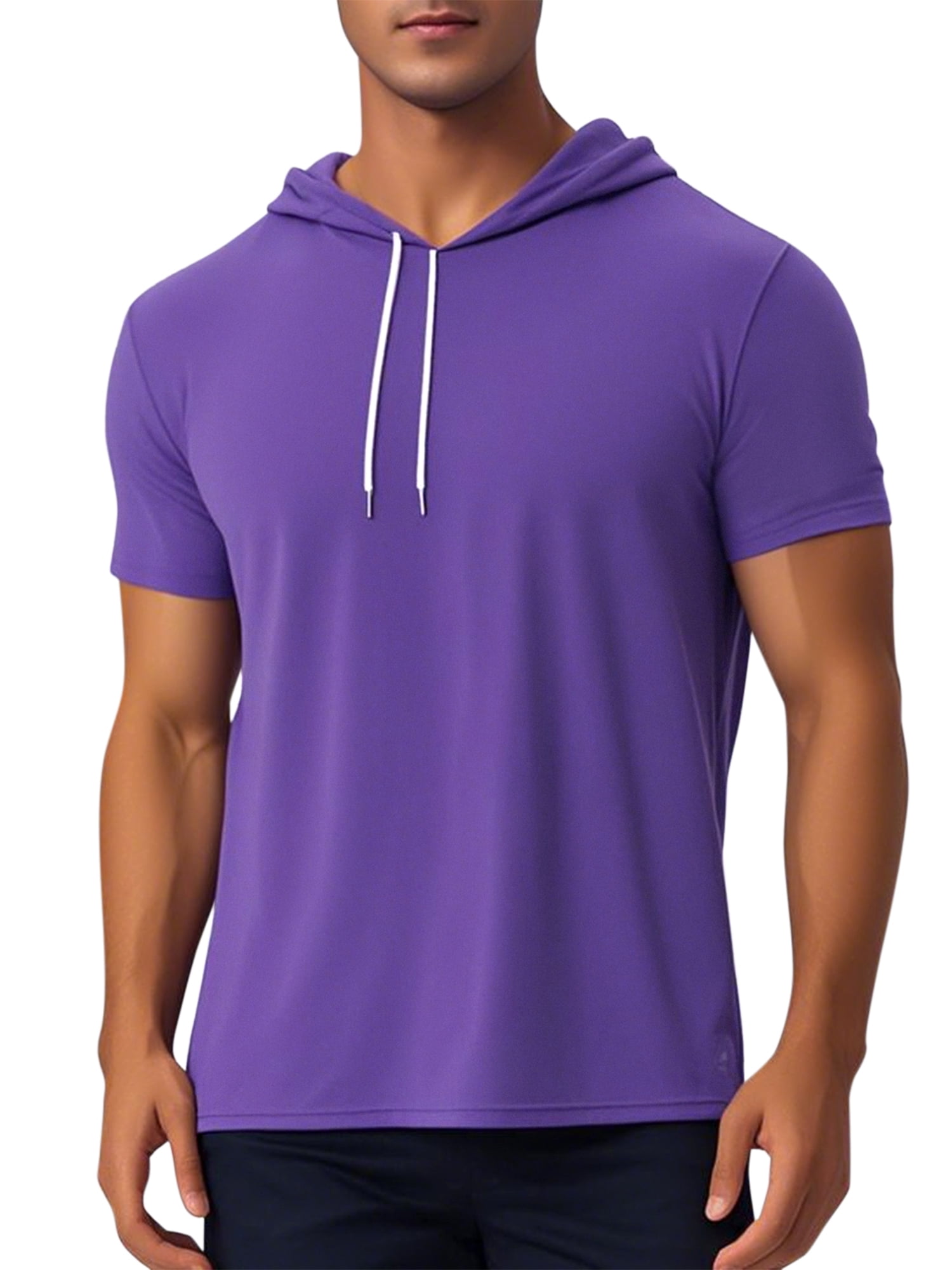 DARING DIVA Men's Casual Short Sleeve Pullover Drawstring Hooded T-Shirt S Purple